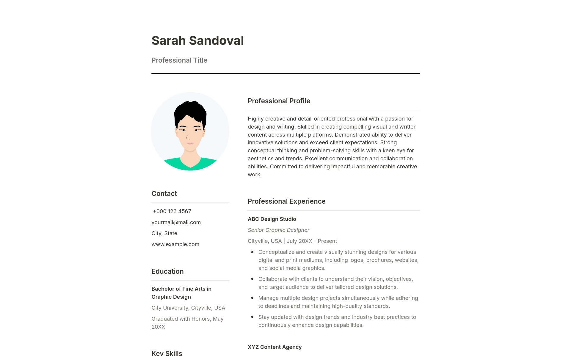 A template preview for Resume for Creative Professionals 