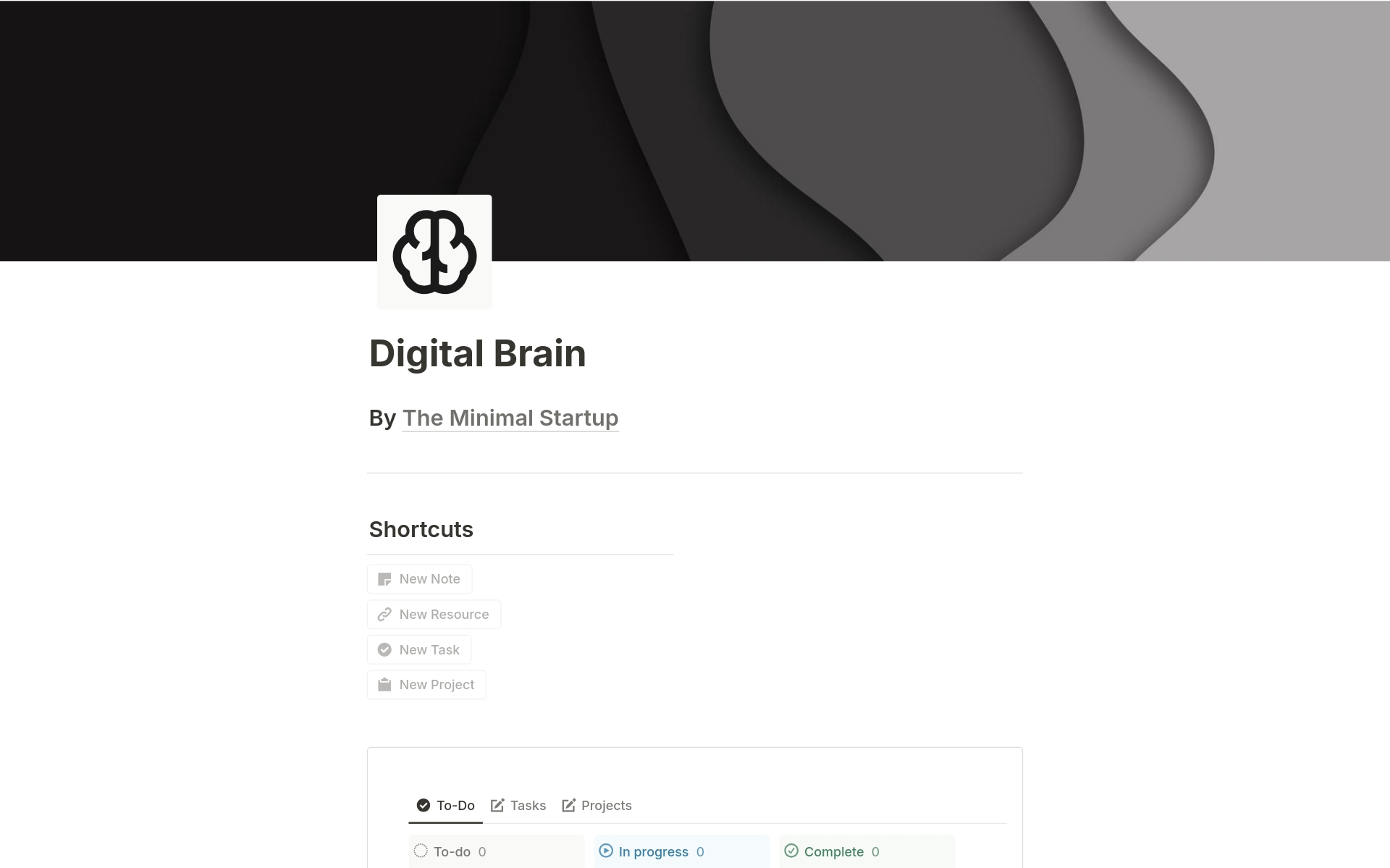 Eine Vorlagenvorschau für Digital Brain | The Minimalist Second Brain