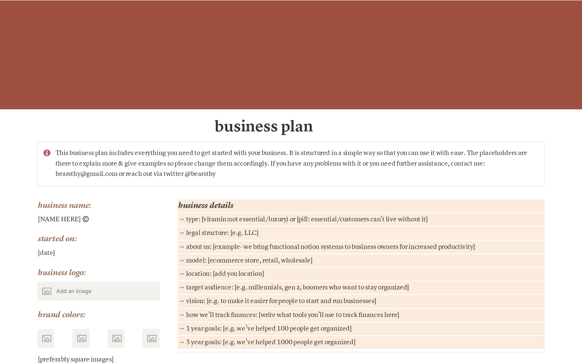 Uma prévia do modelo para Business Plan