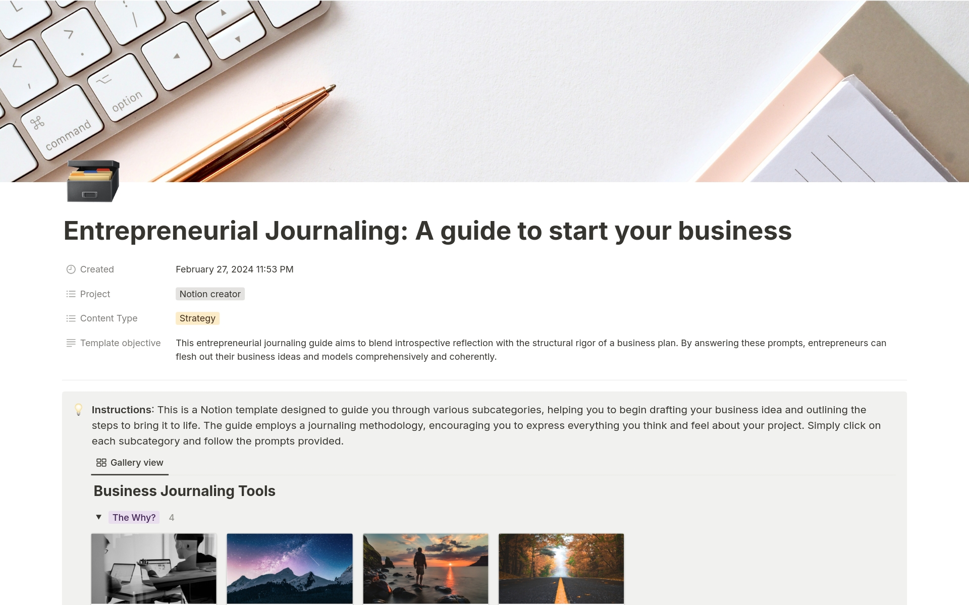 A template preview for Entrepreneurial Journaling: Start your business