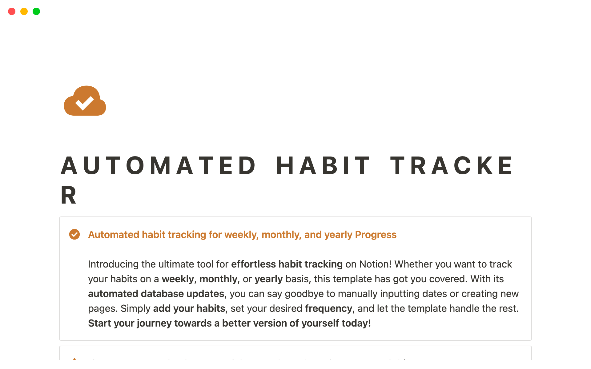 A template preview for Automated Habit Tracker