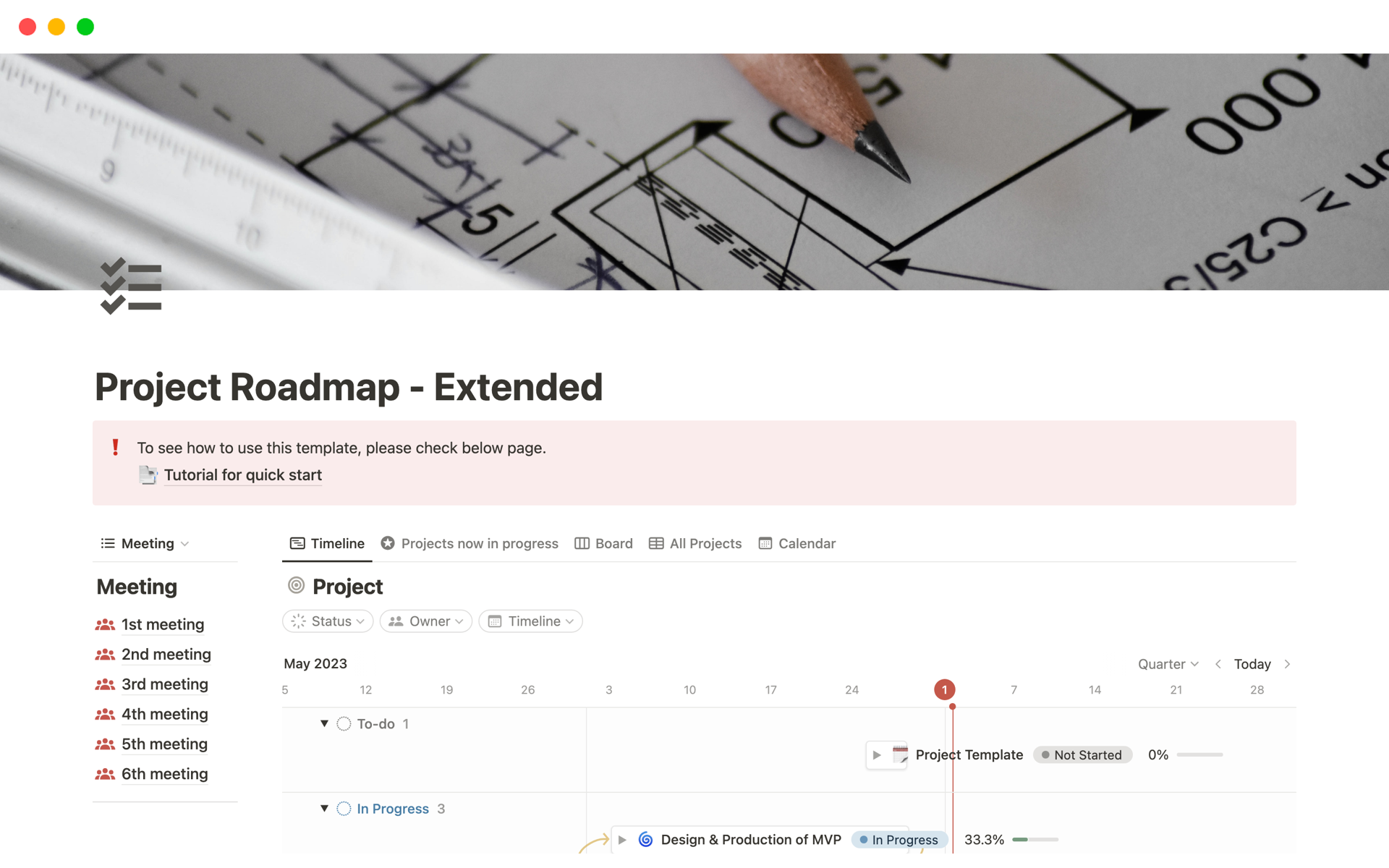 A template preview for Project Roadmap - Extended