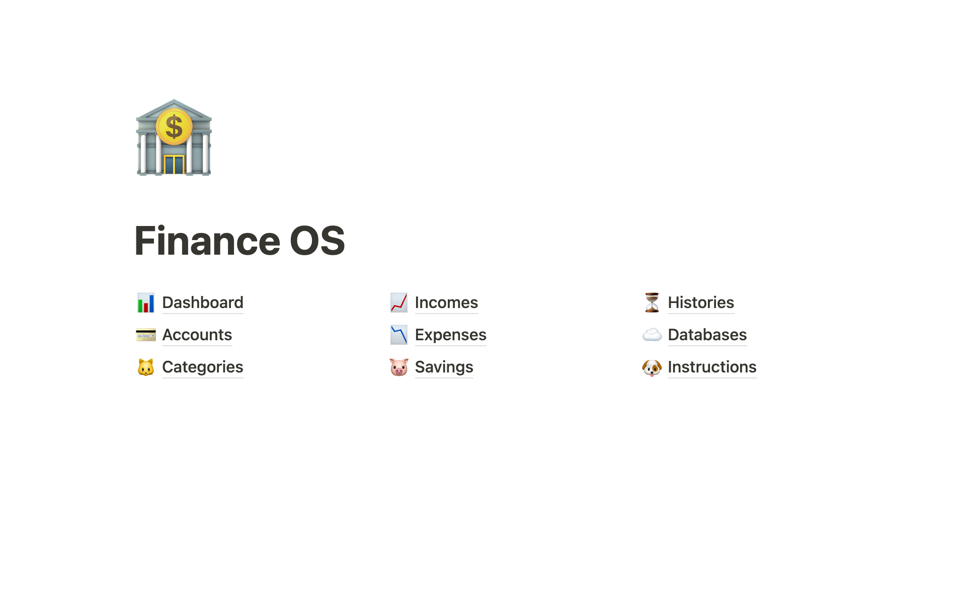 Vista previa de plantilla para Finance OS