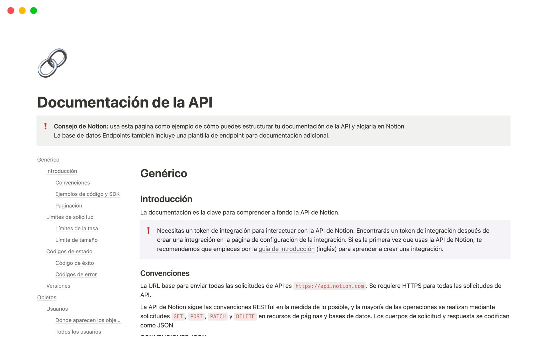 Aloja todo lo relacionado a la API directamente en Notion.
