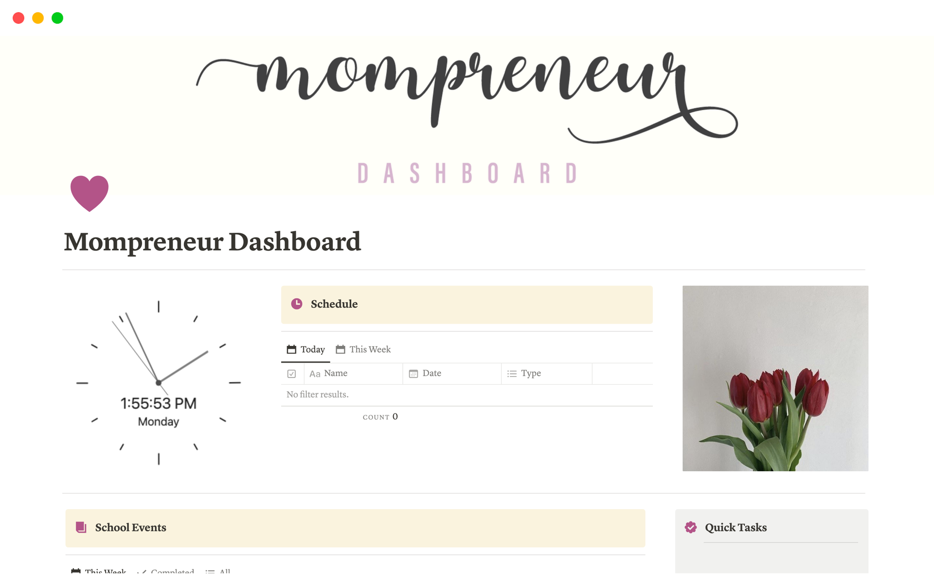 A template preview for Mompreneur Dashboard