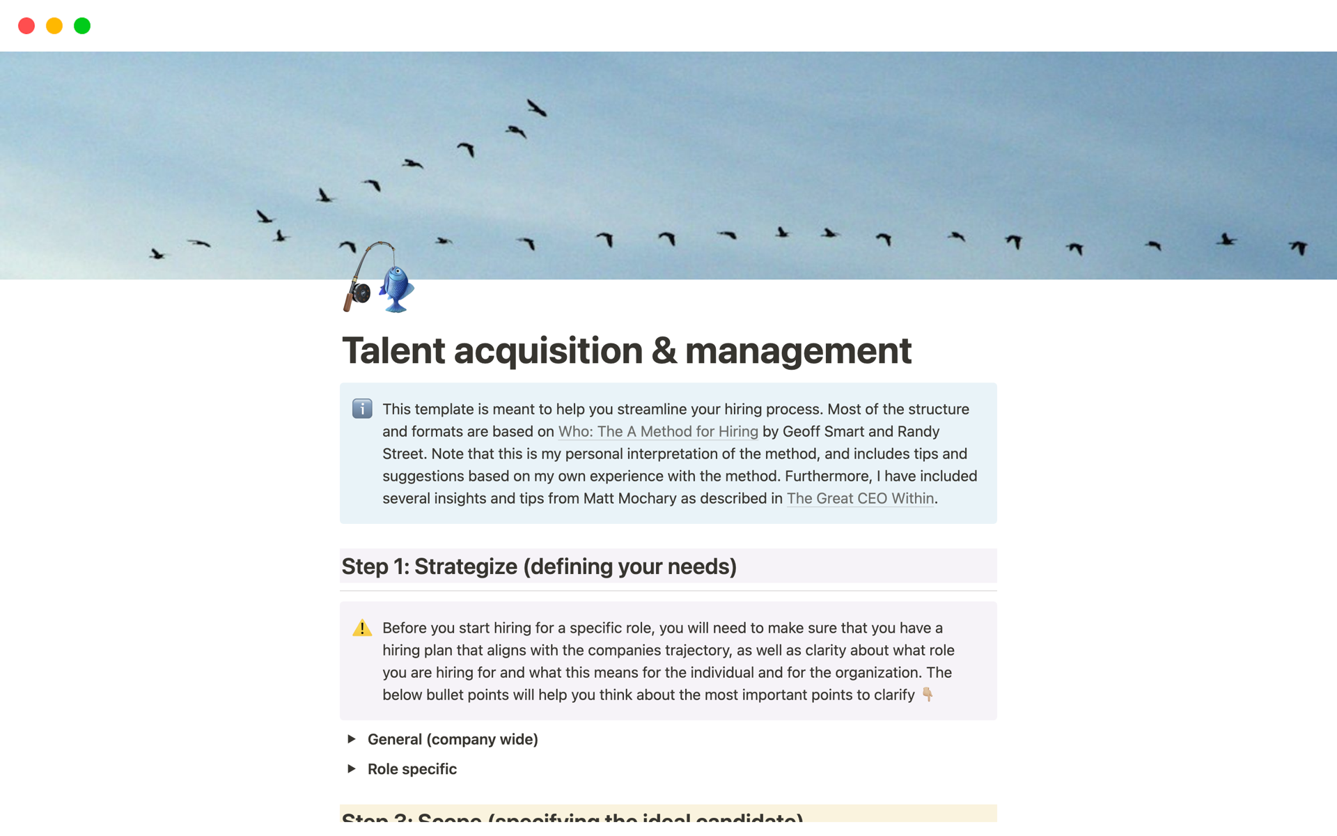 A template preview for Talent acquisition & management