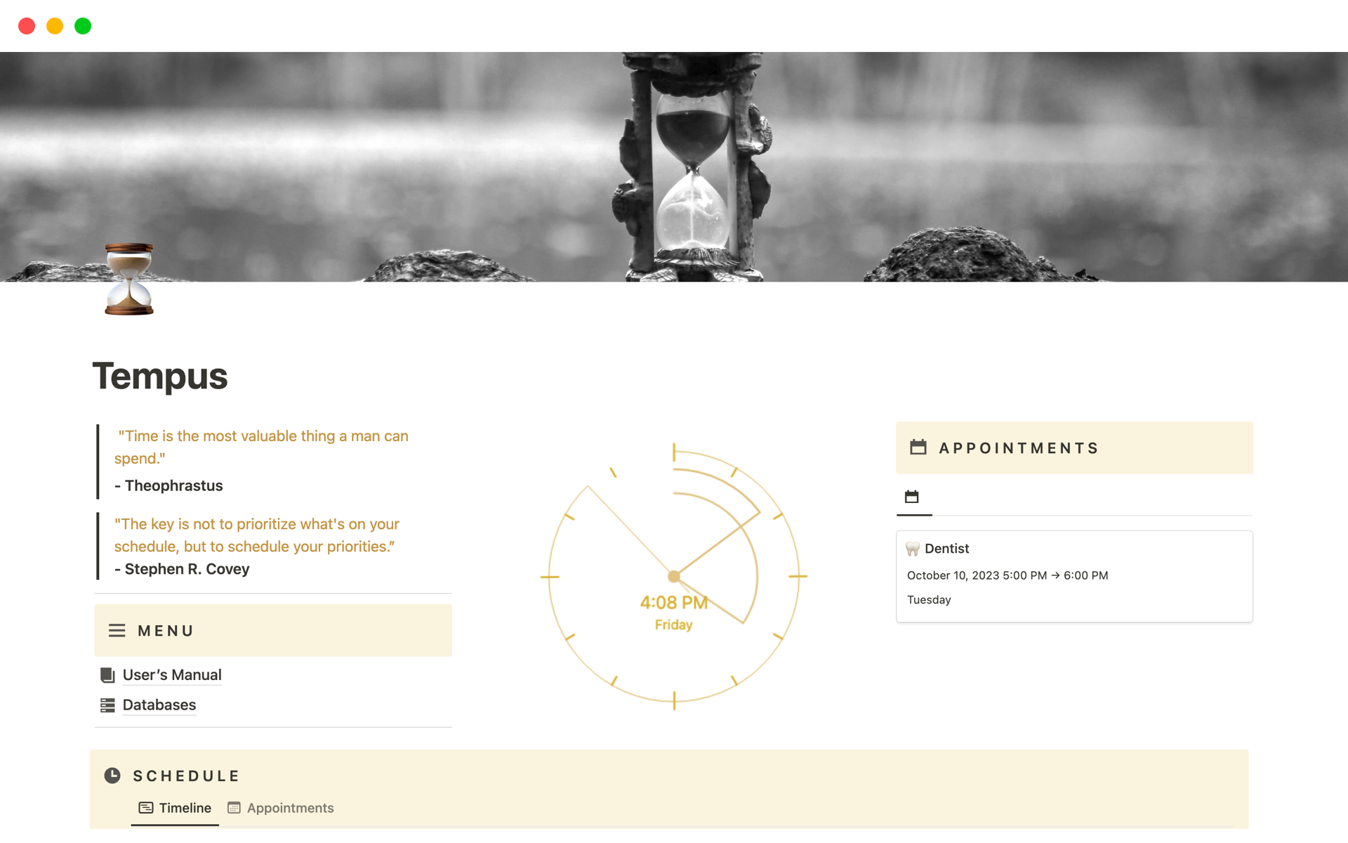 Vista previa de una plantilla para Tempus: Time Management