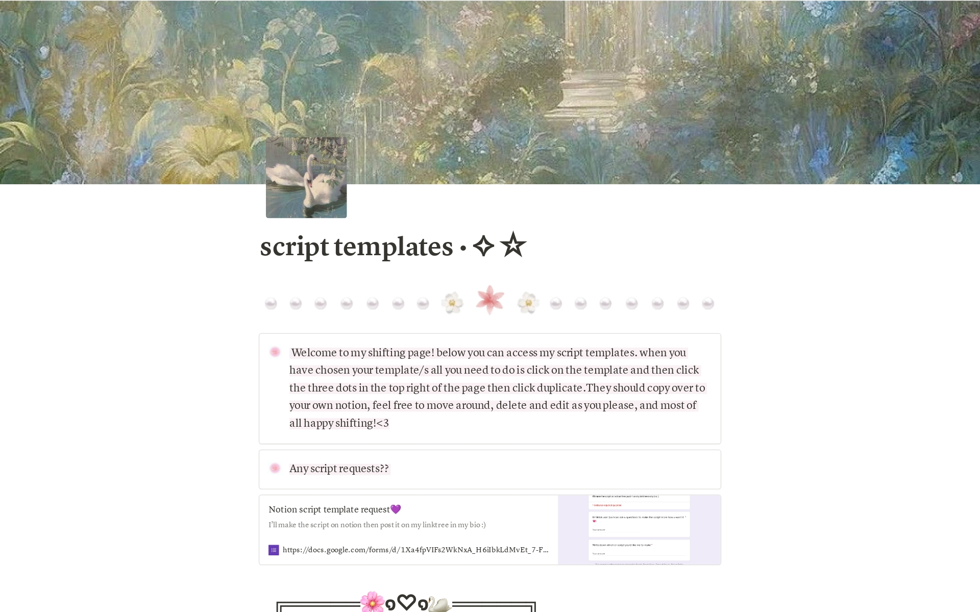 A template preview for Shifting scripts