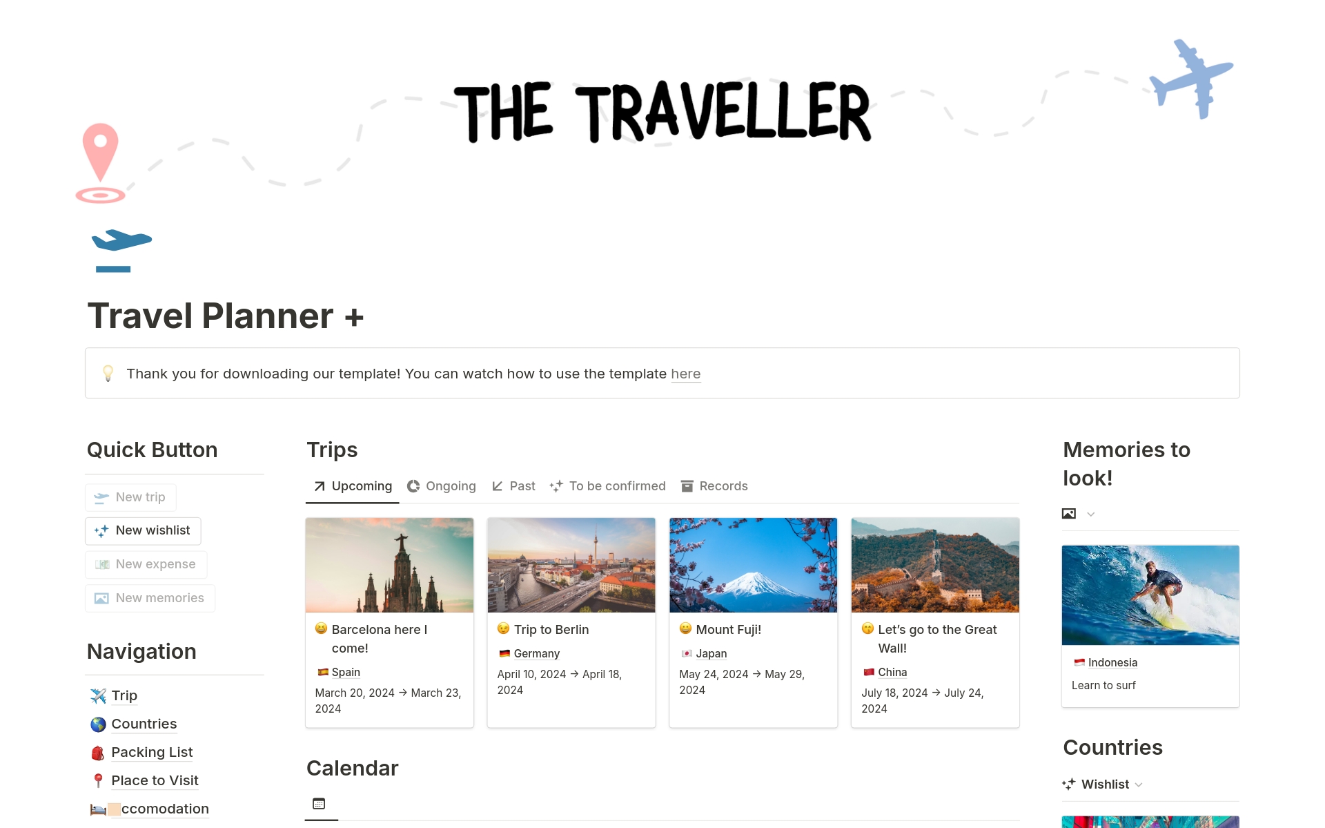Travel Planner +のテンプレートのプレビュー