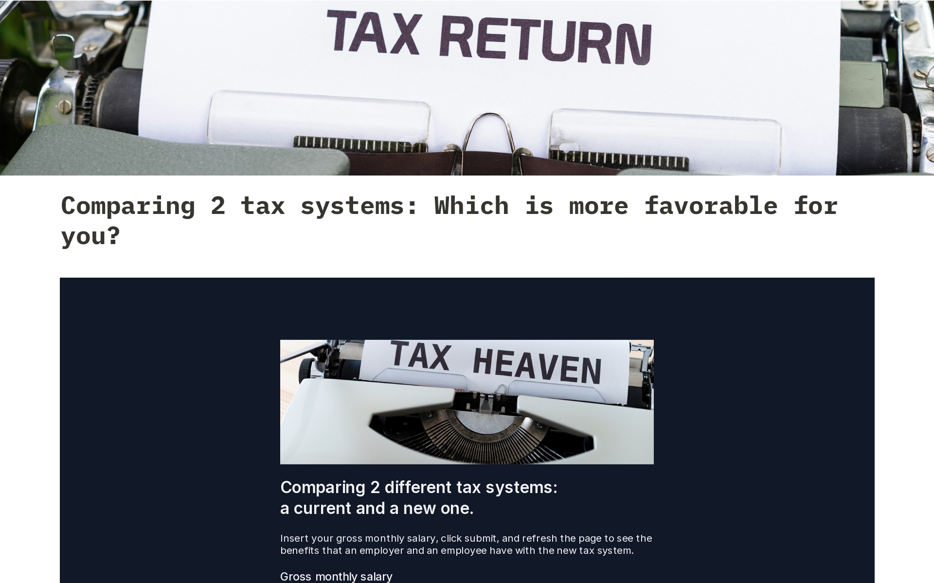 Uma prévia do modelo para Comparing 2 tax systems: a current and a new one