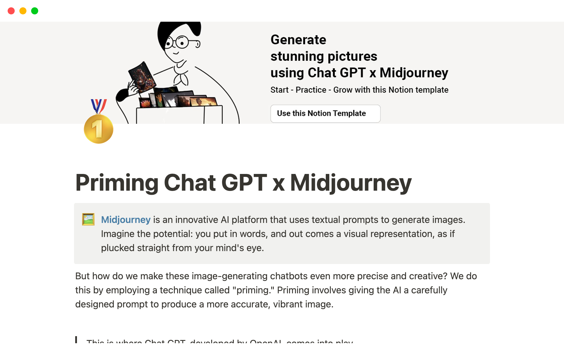 A template preview for Priming Chat GPT x Midjourney