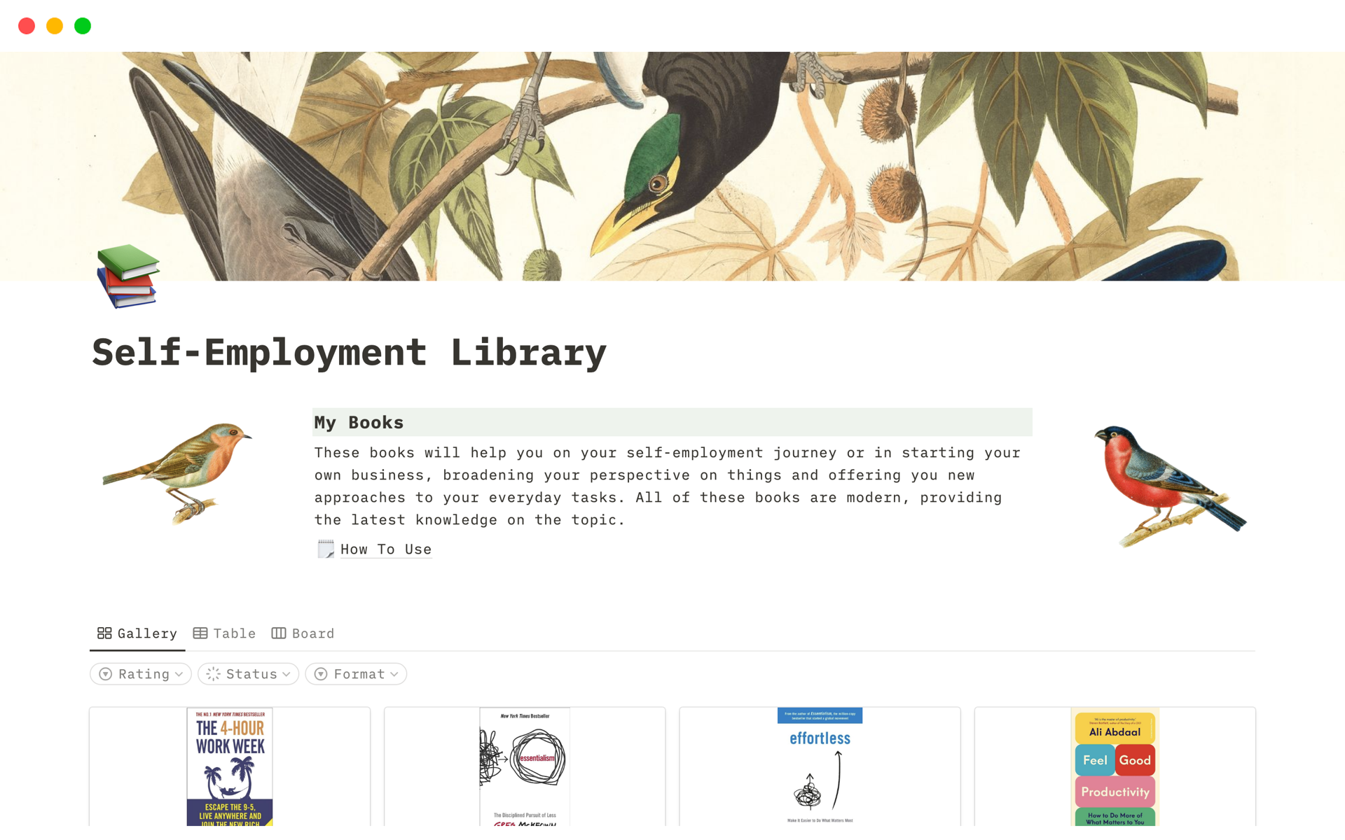 A template preview for Self-Employment Library