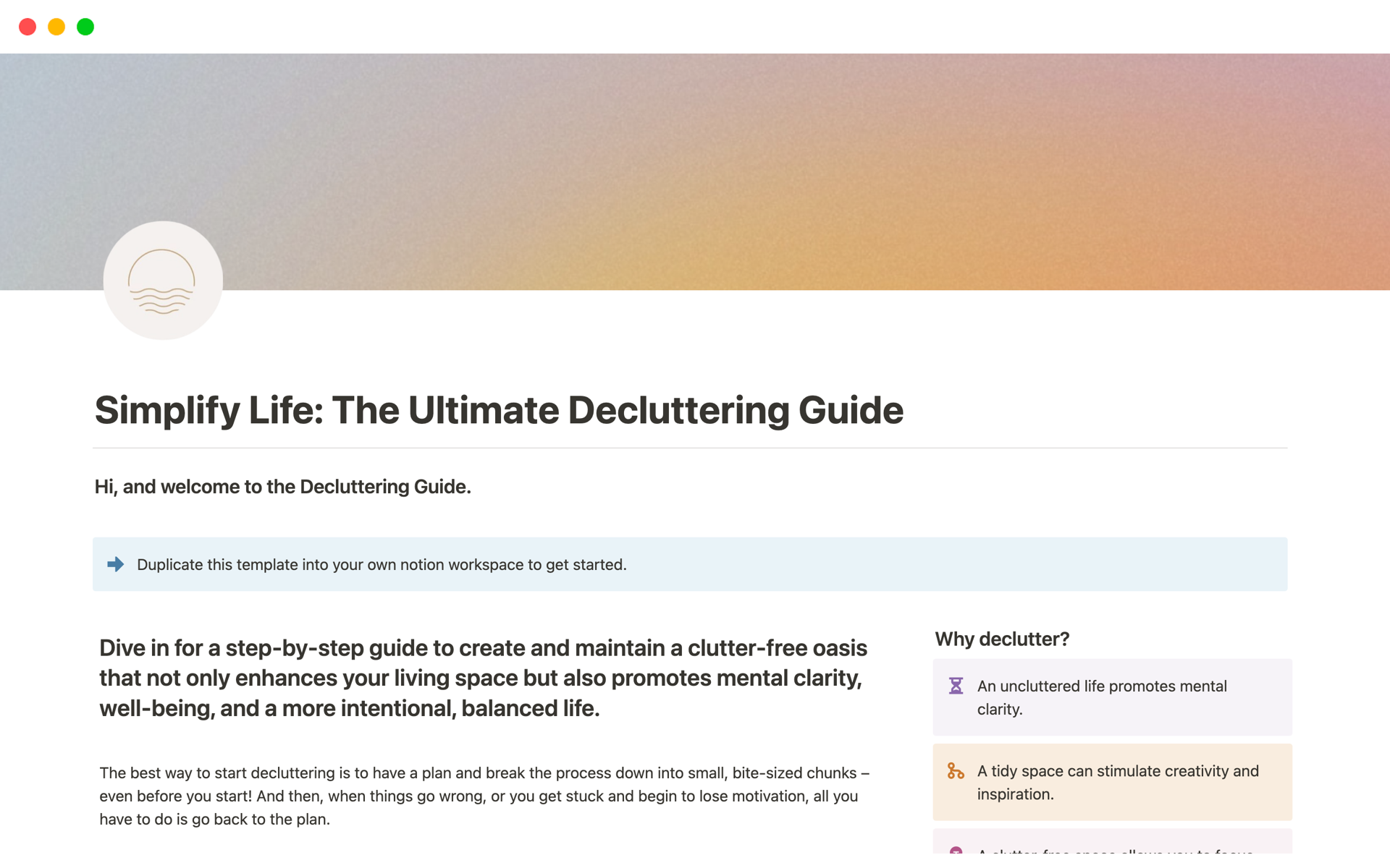 A template preview for Simplify Life: The Ultimate Decluttering Guide