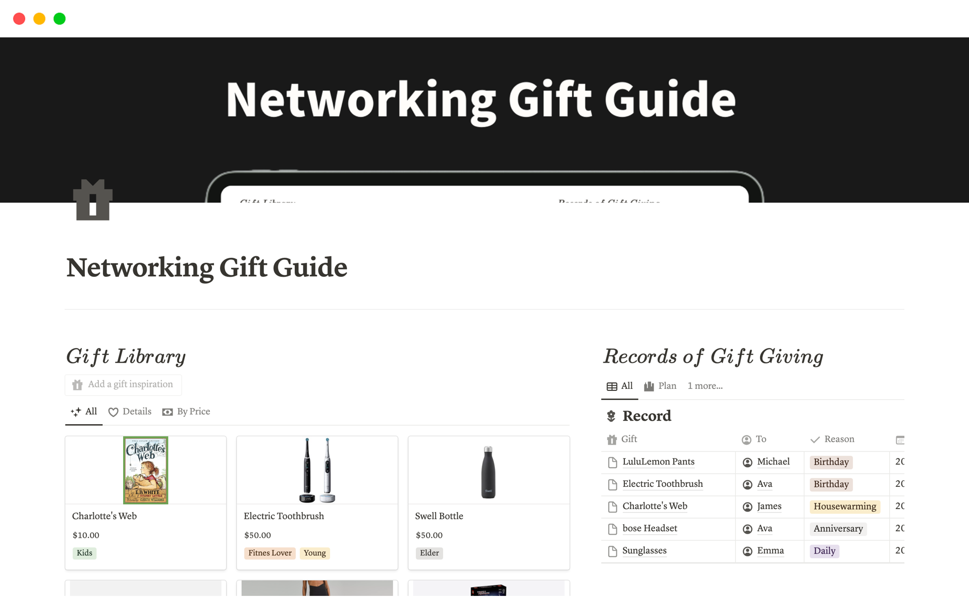 Networking Gift Guide Notion Template