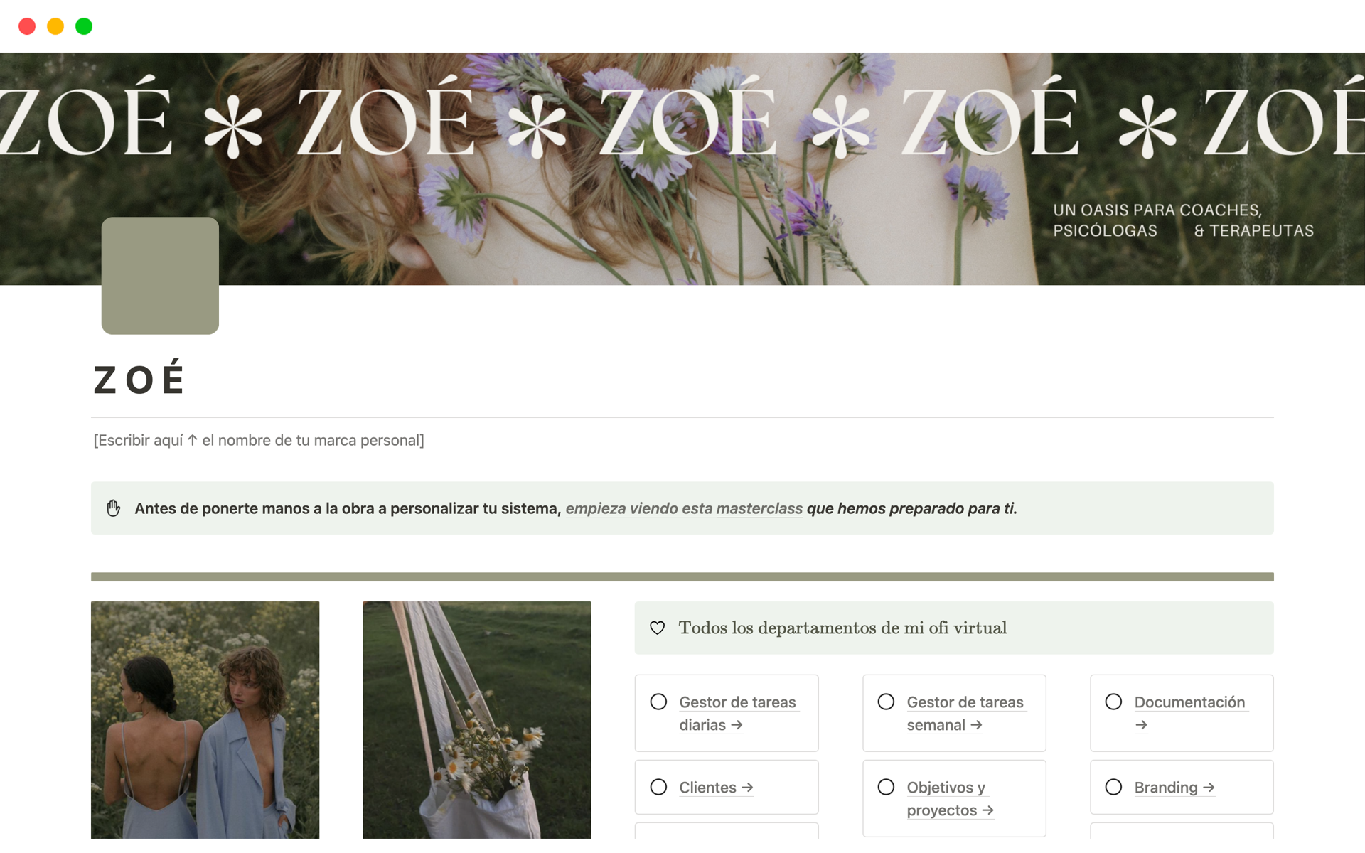 ZOÉ Planificador de negocio NotionVorlage