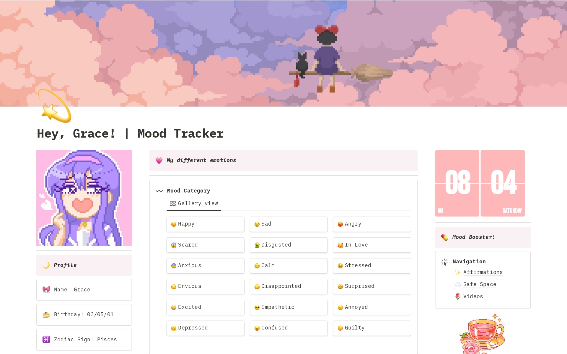 A template preview for Mood Tracker