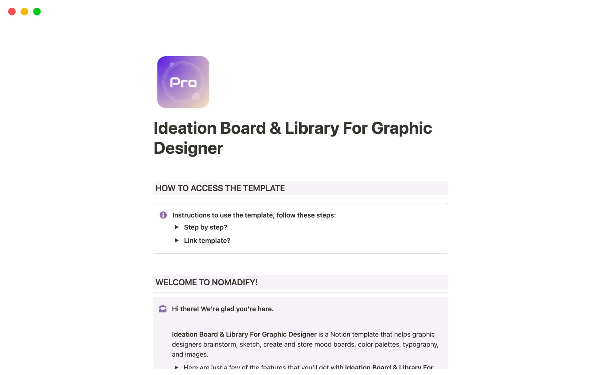A template preview for Ideation Board & Library For Graphic Designer