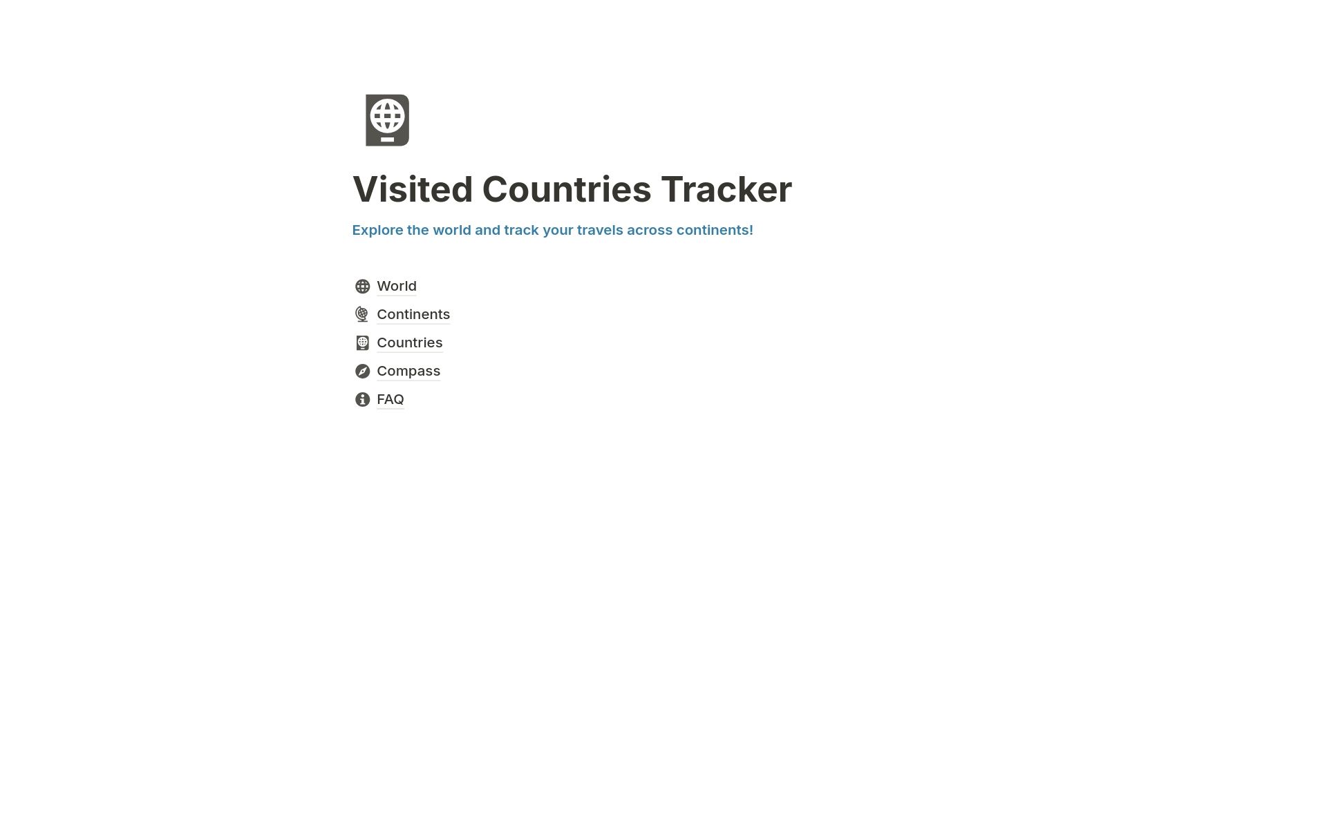 Aperçu du modèle de Visited Countries Tracker