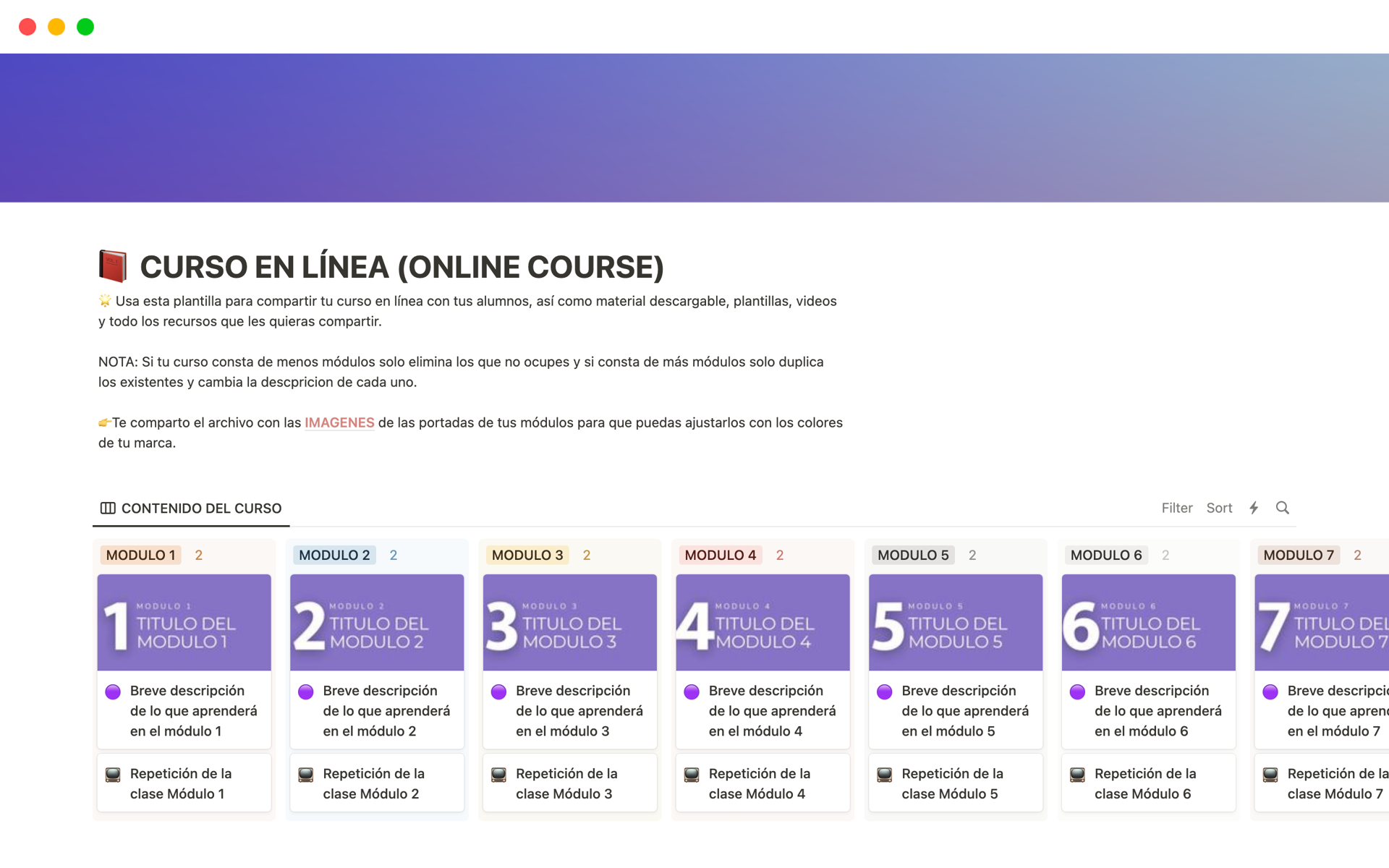 Vista previa de una plantilla para Comparte tu curso en línea