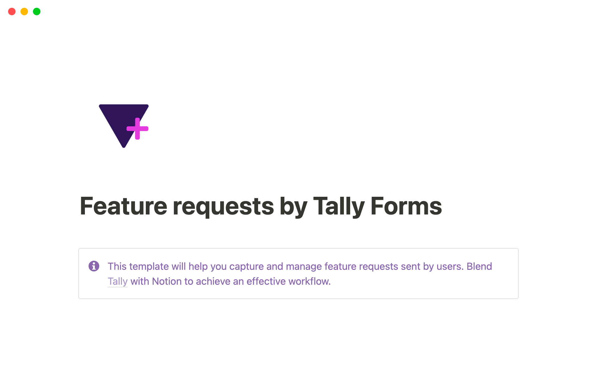 A template preview for Feature Requests by Tally Forms
