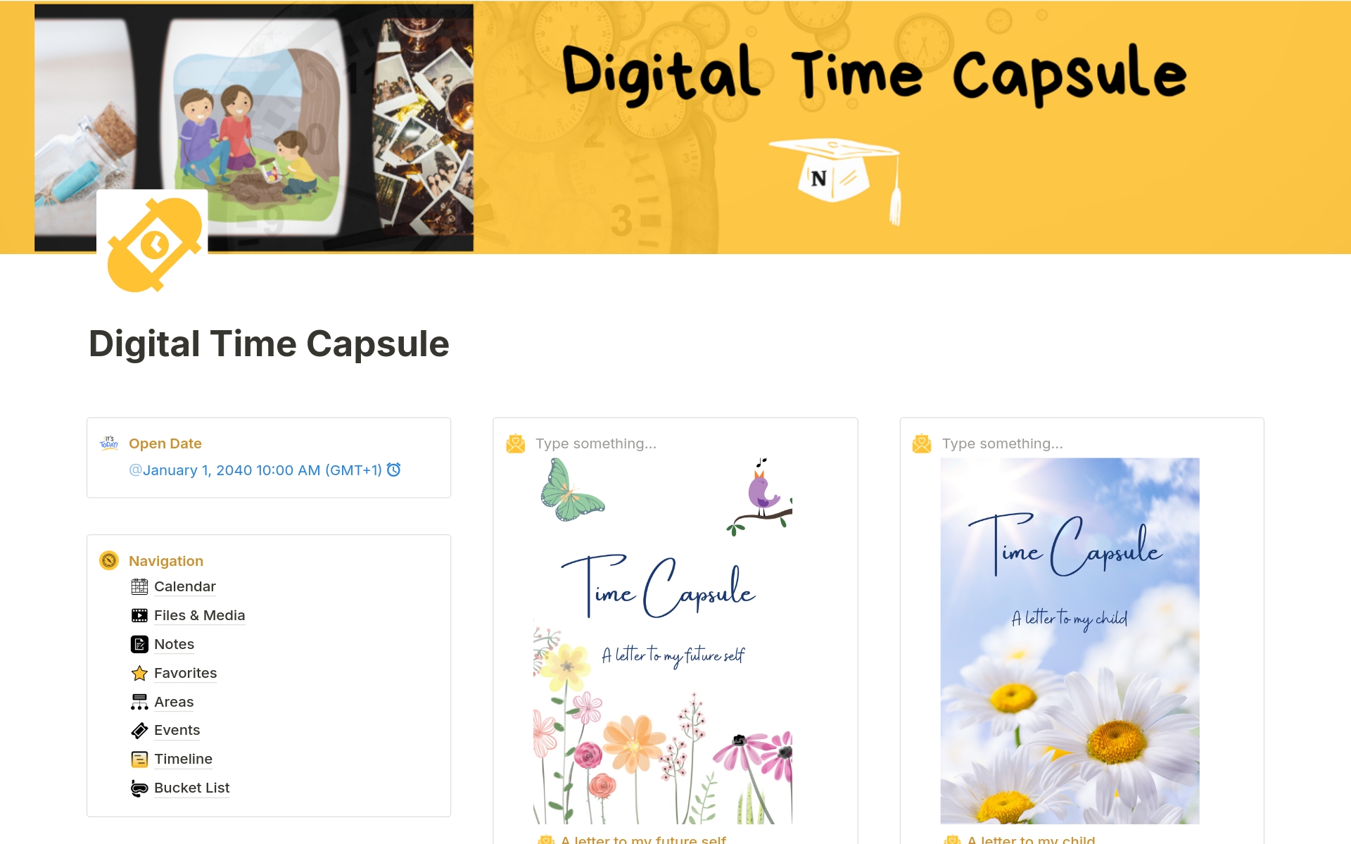 A template preview for Digital Time Capsule