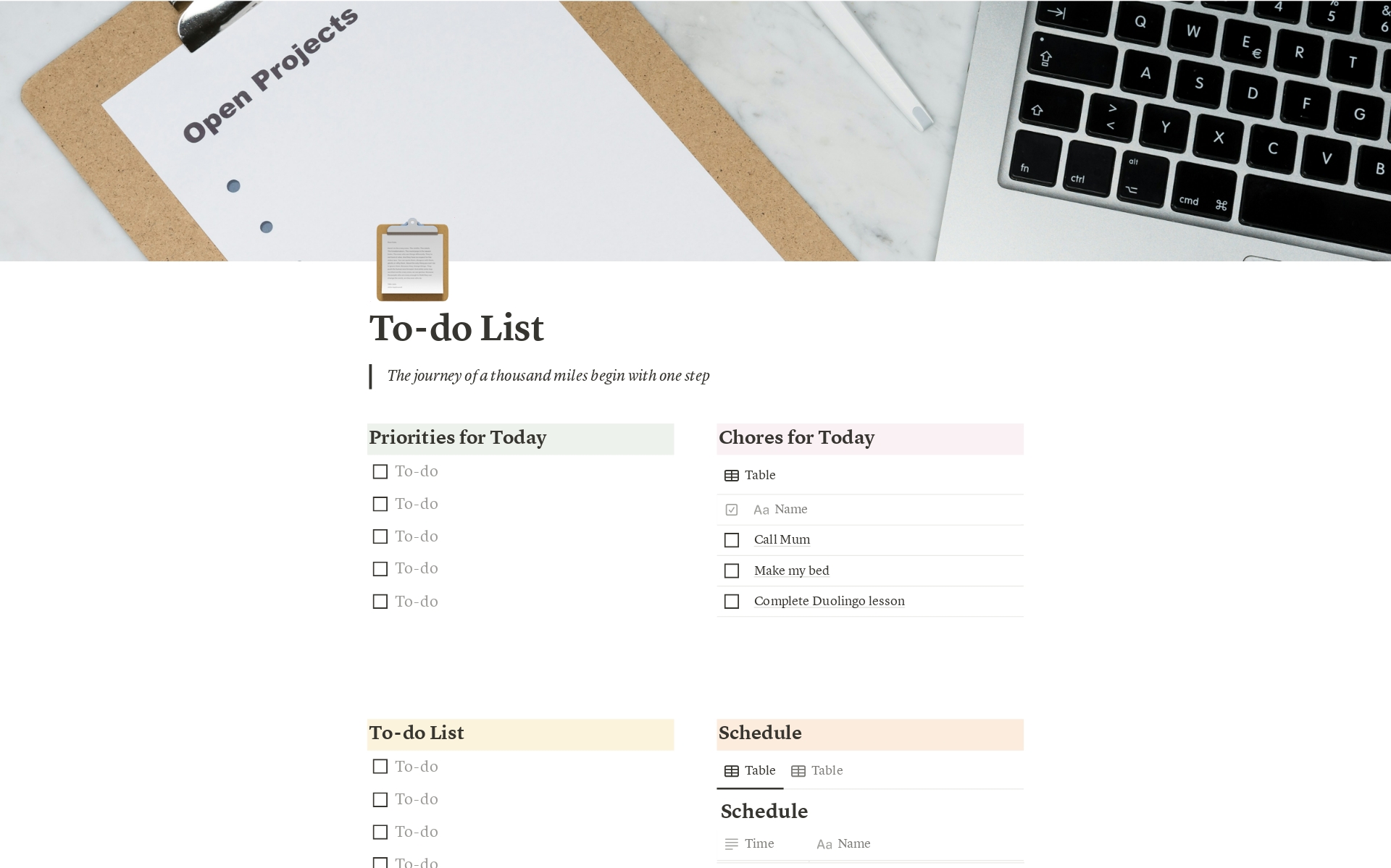 A template preview for Personal To-Do List