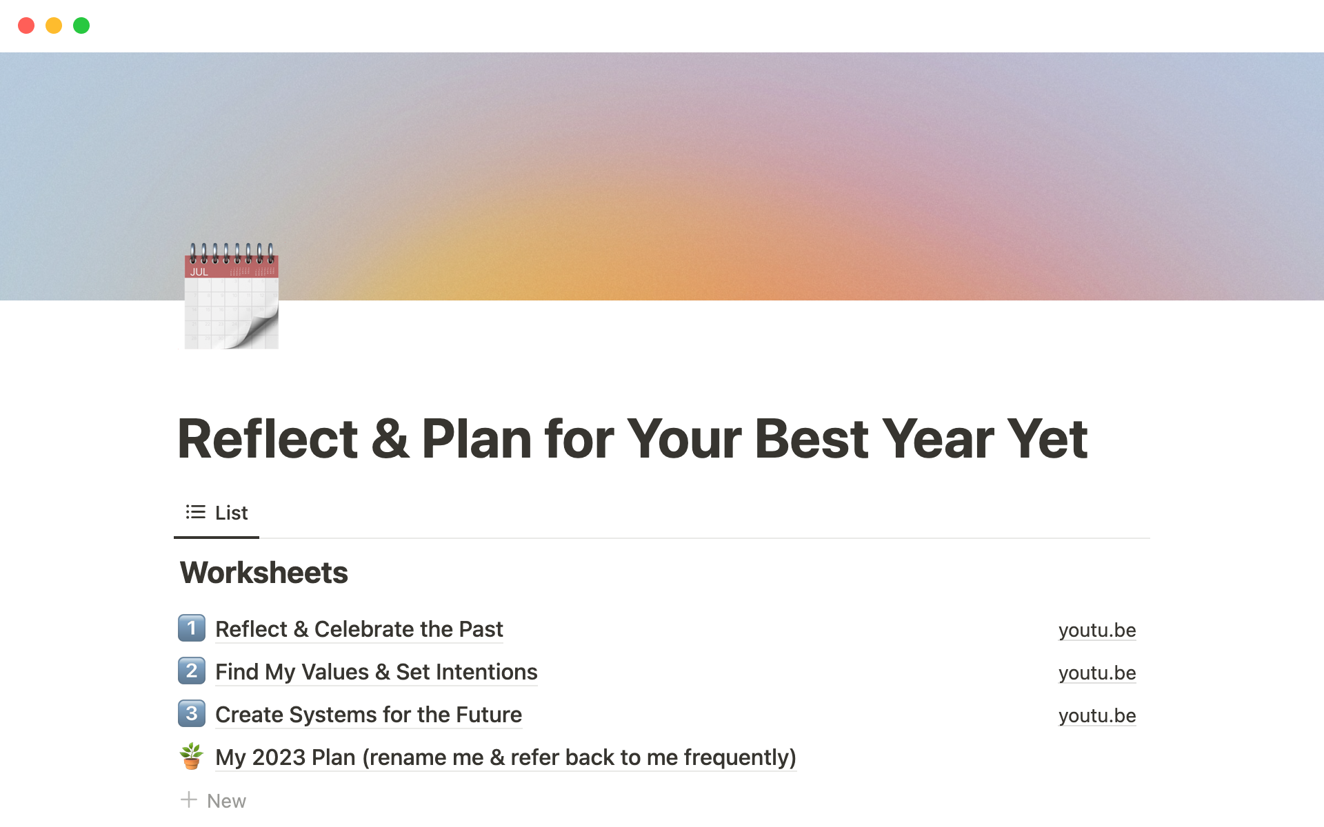 A template preview for Reflect & plan for your best year yet