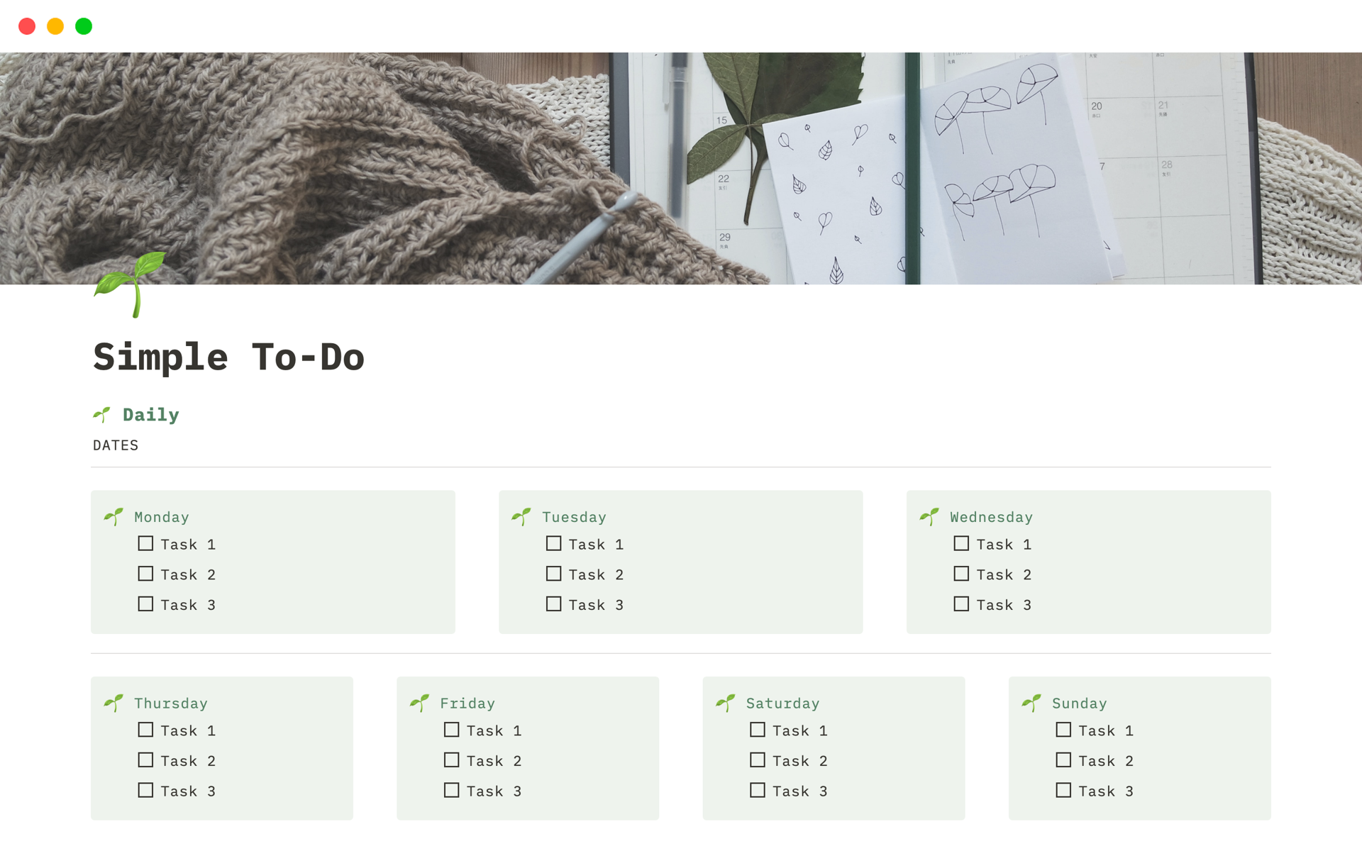 Simple plant themed to-do list for daily, weekly, and monthly tasks