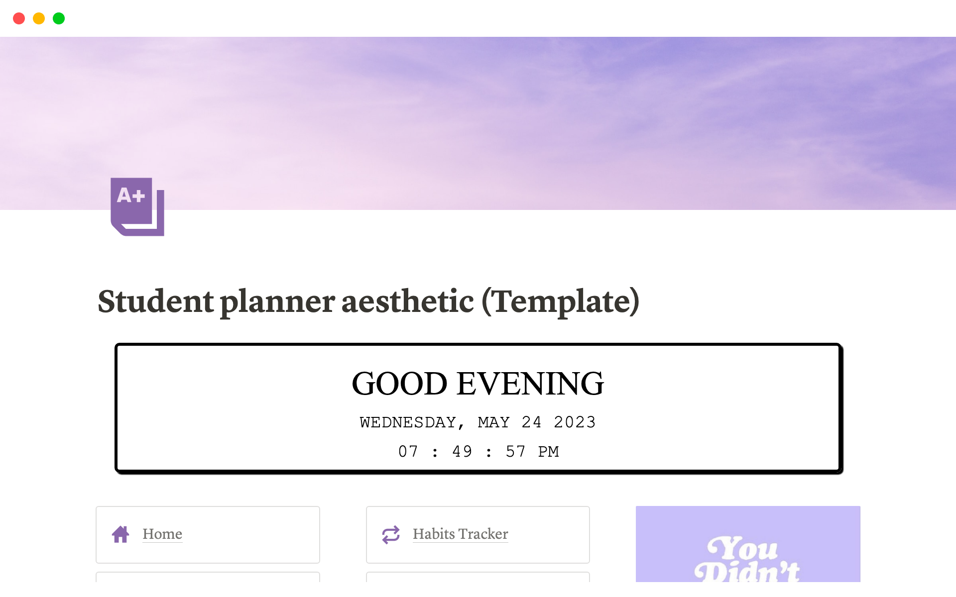 A template preview for Cute Ultimate Student Planner