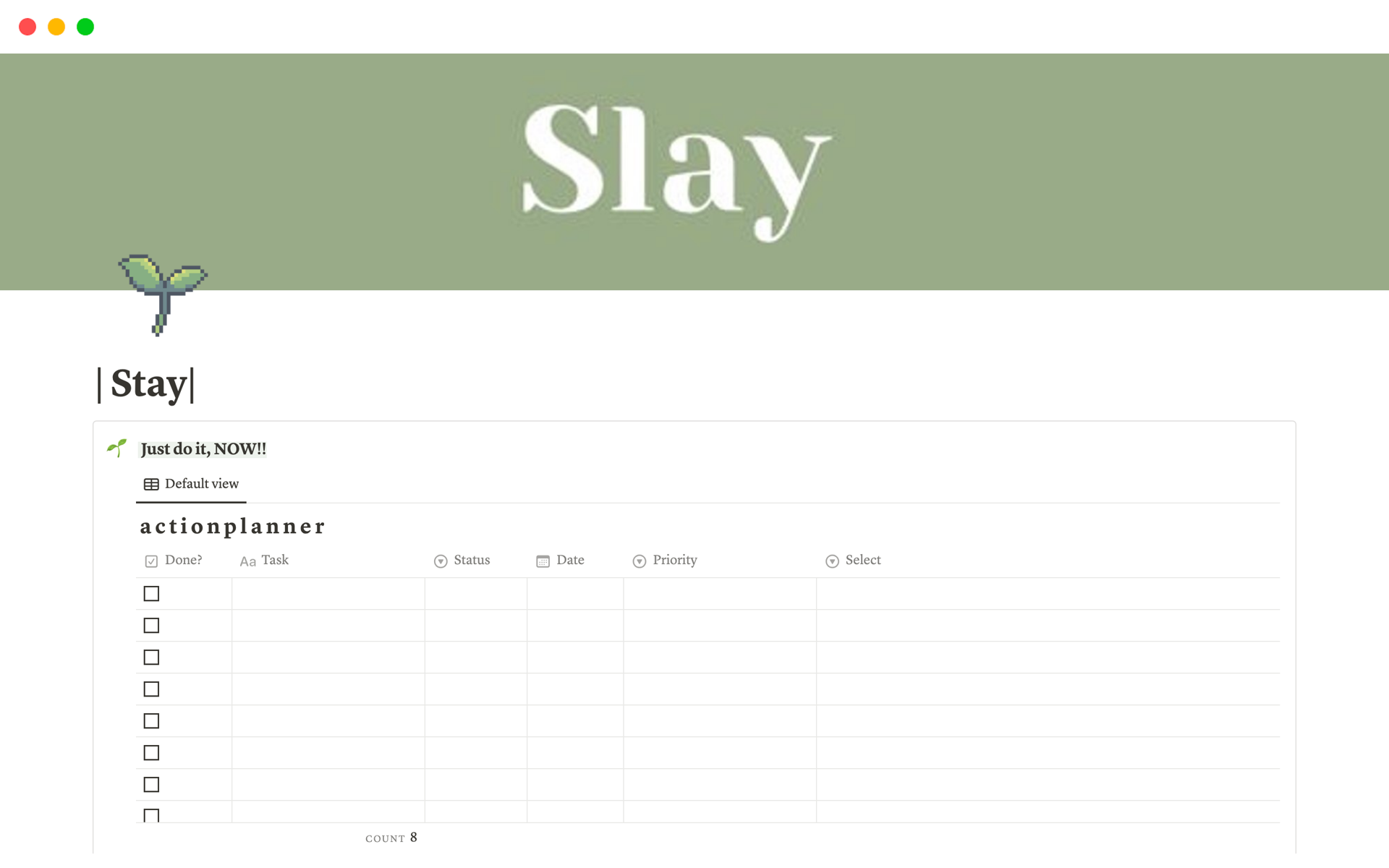 A template preview for Stay