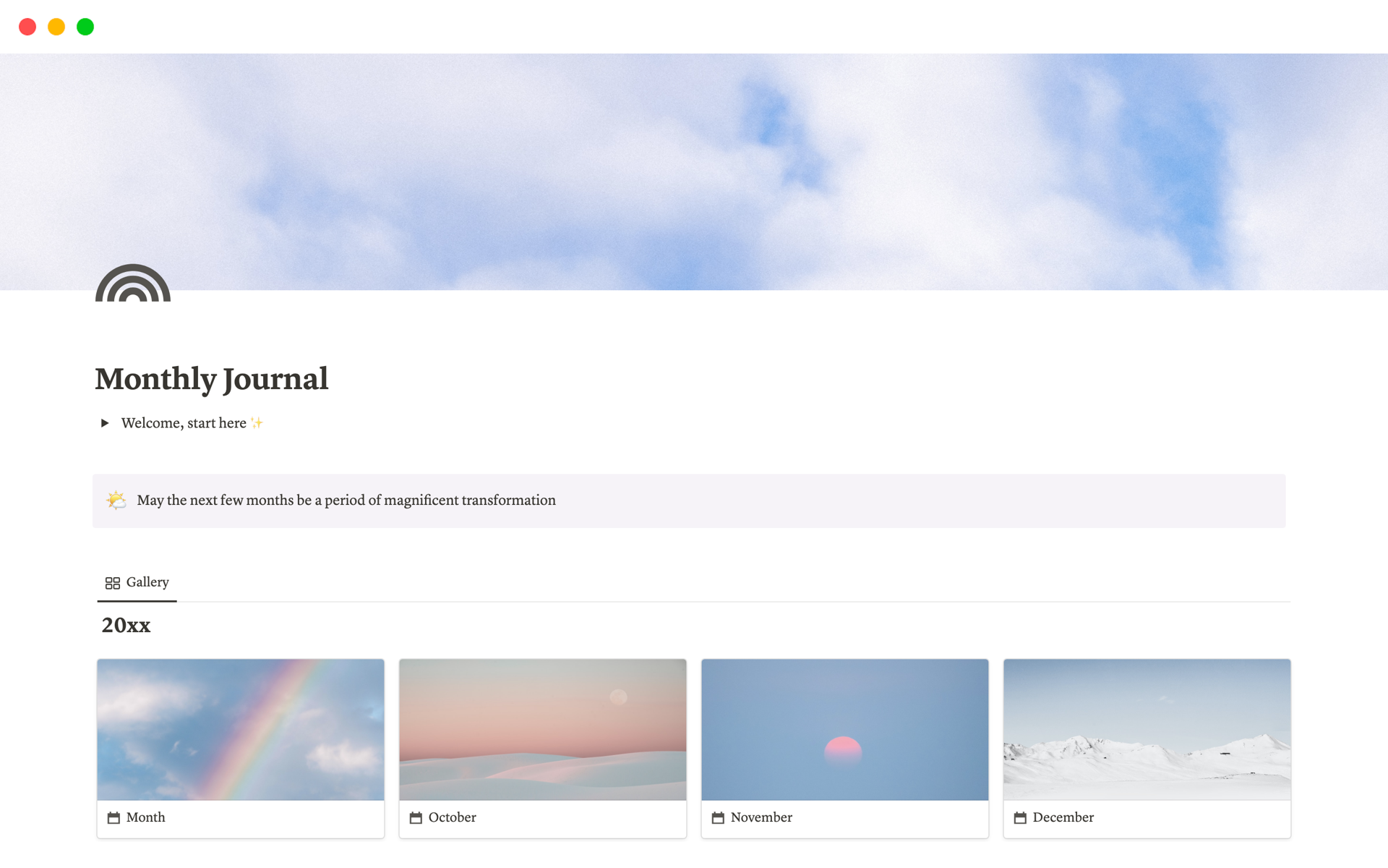 A template preview for Rainbow – Monthly Reflection Journal