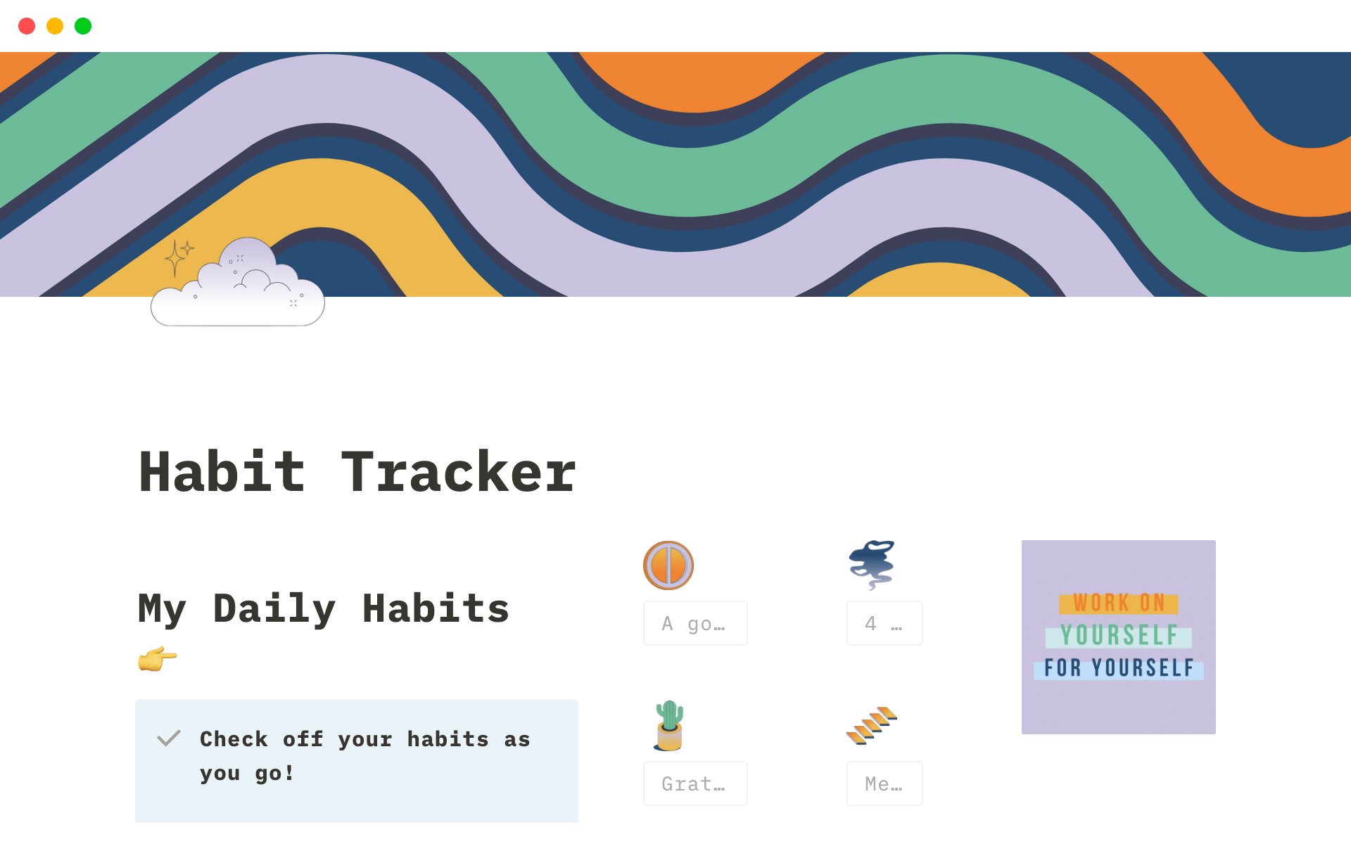 Wellbeing and Health Habit Trackerのテンプレートのプレビュー