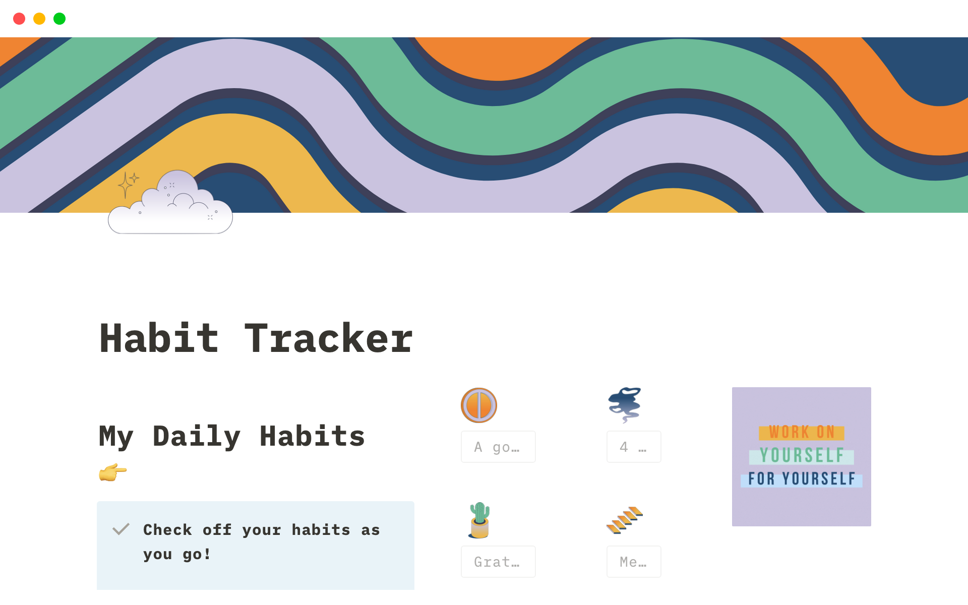 Uma prévia do modelo para Wellbeing and Health Habit Tracker