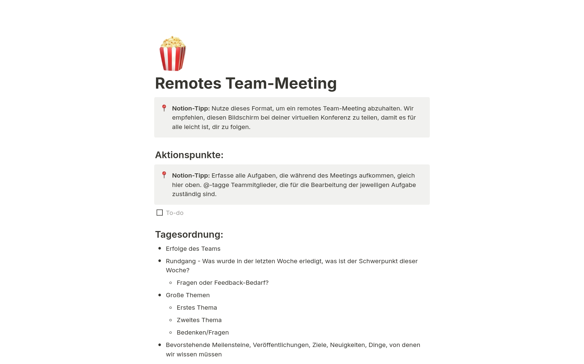Eine Vorlagenvorschau für Remotes Team-Meeting