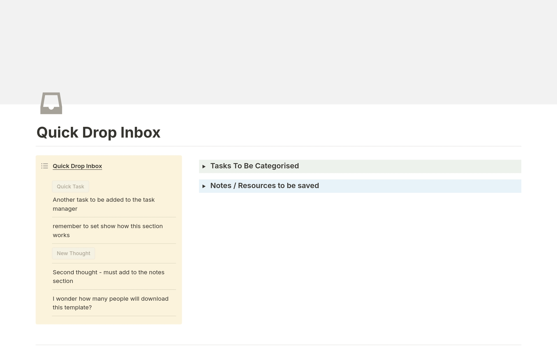 A template preview for Quick Drop Inbox
