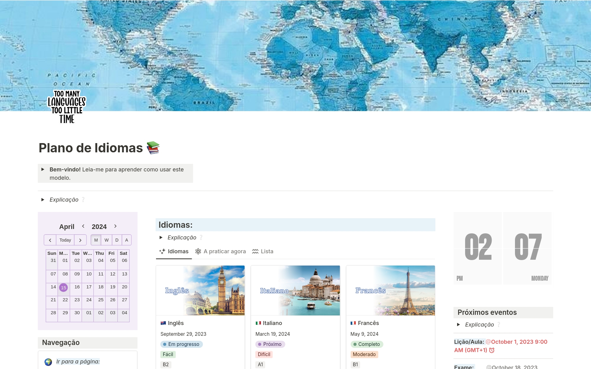 A template preview for Estudo de idiomas e línguas | Plano português