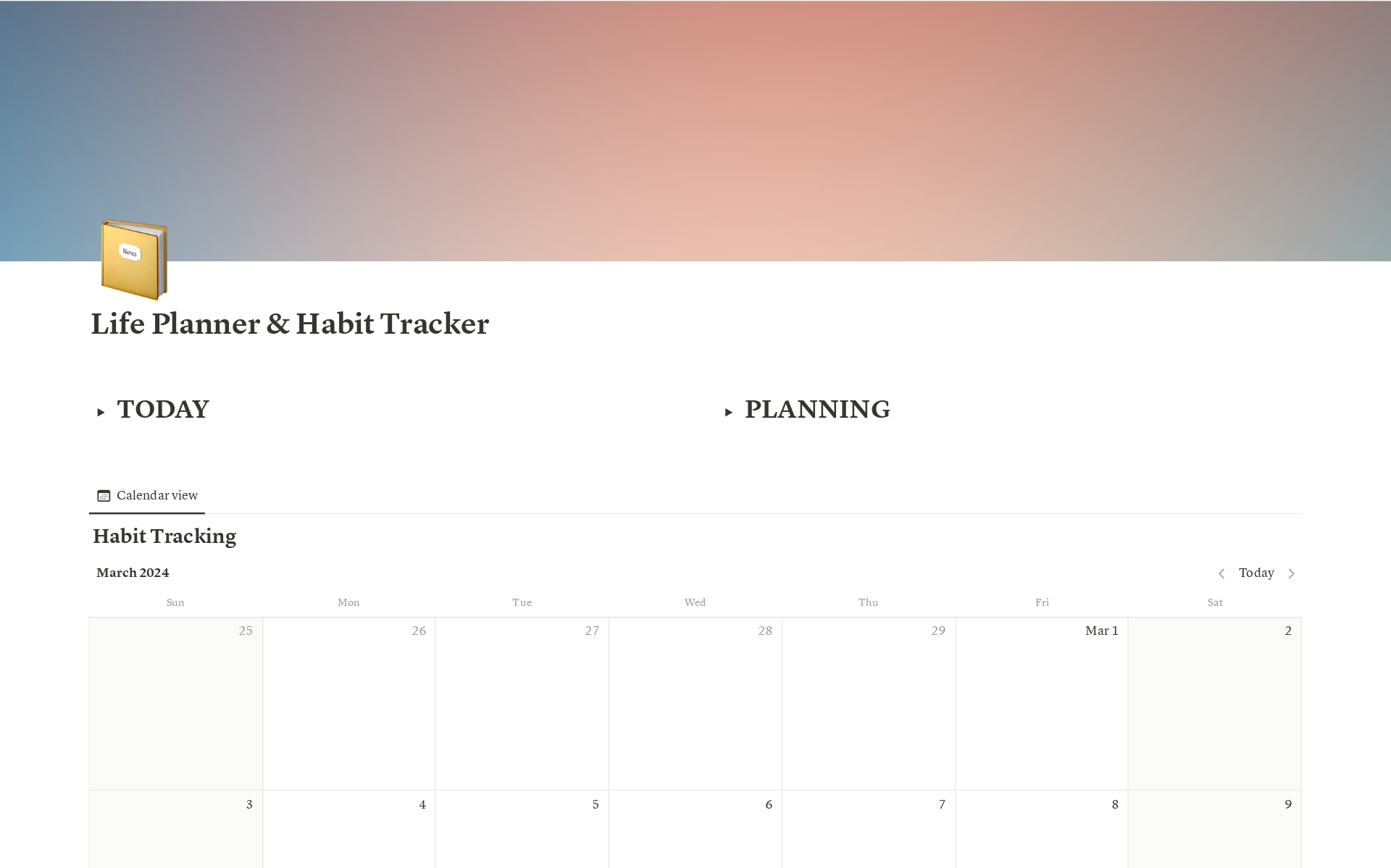 Vista previa de plantilla para Life Planner & Habit Tracker