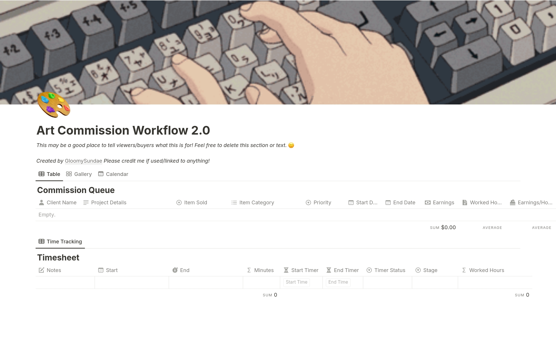 Art Commission Workflow 2.5 by GloomySundae Notion Template