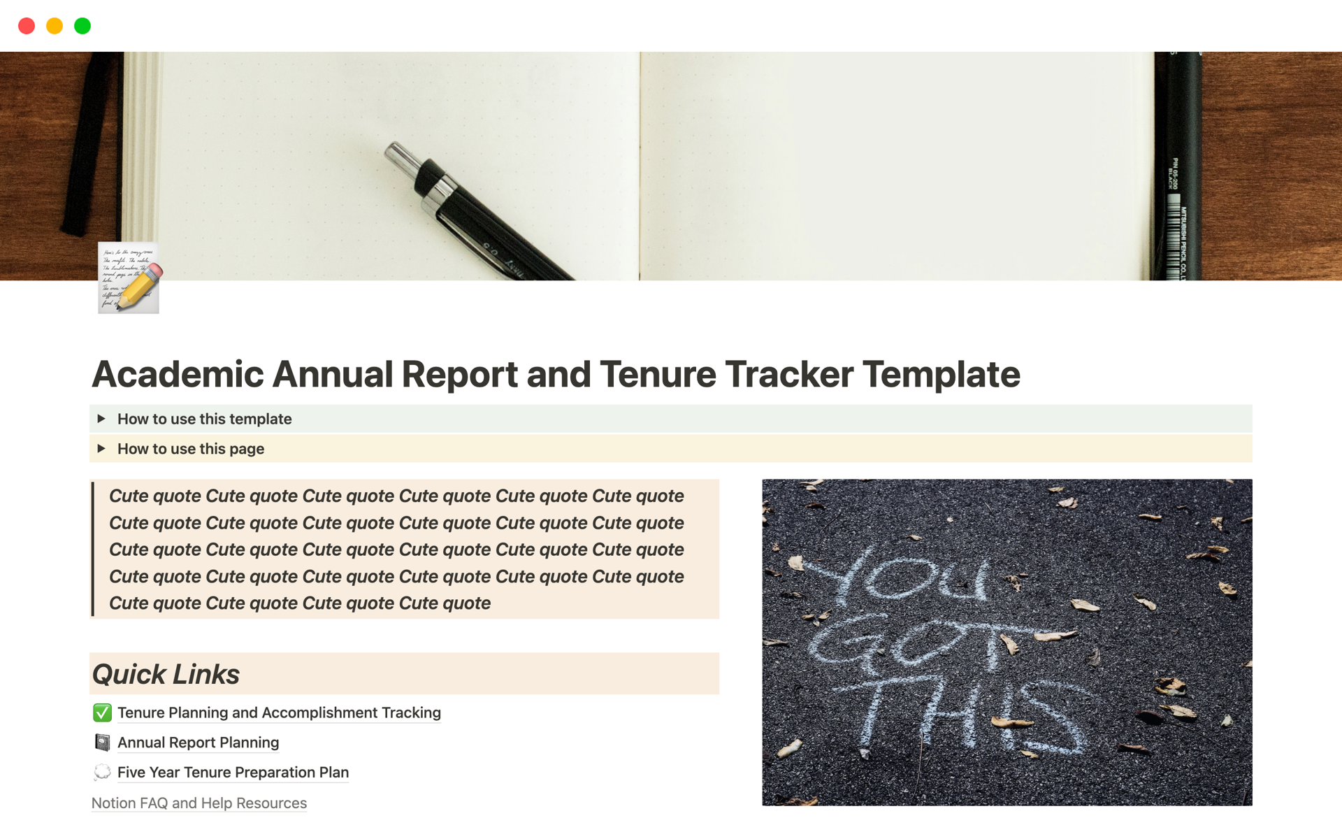 A template preview for Academic Annual Report and Tenure Tracker