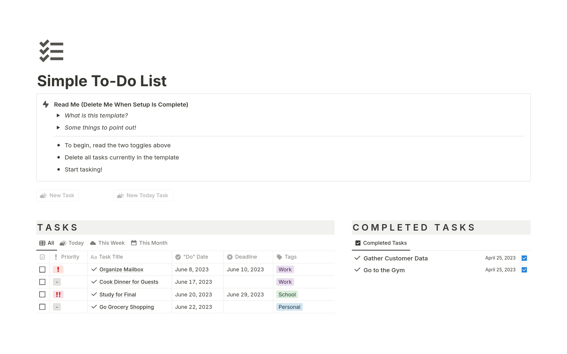 A template preview for Simple To-Do List