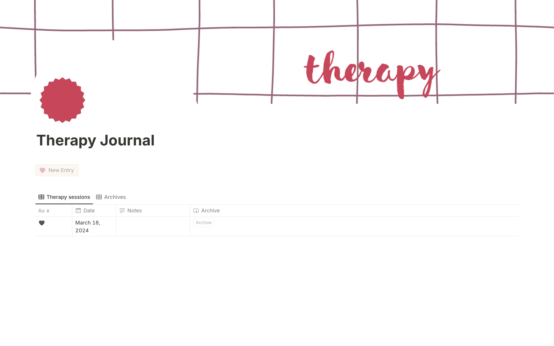 A template preview for Therapy Journal