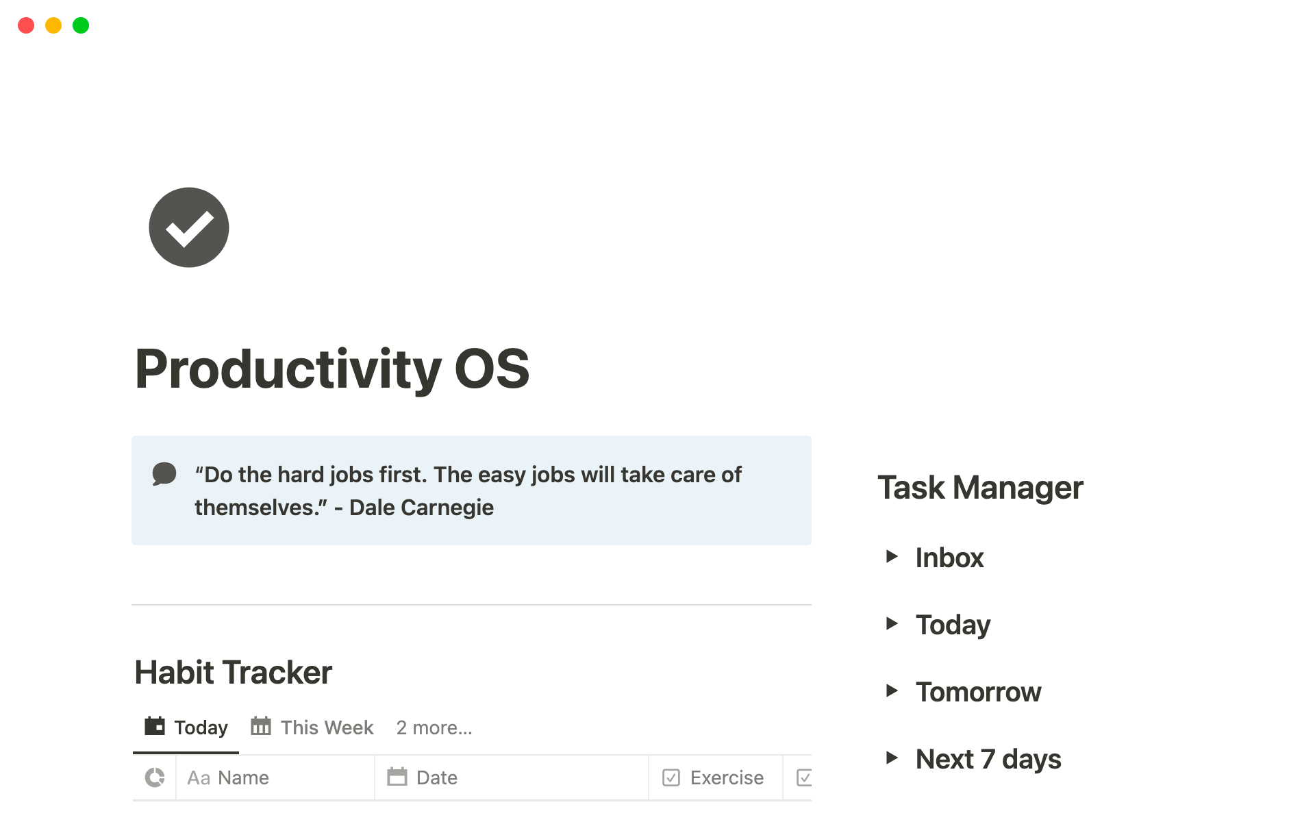 A template preview for Productivity OS