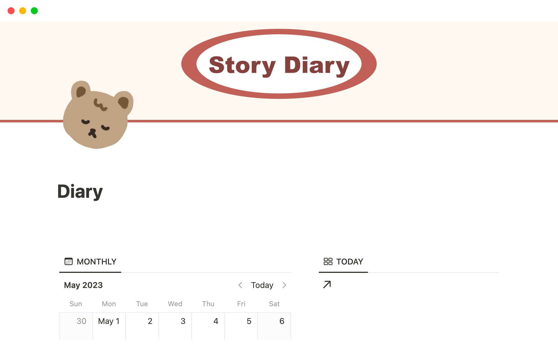 Eine Vorlagenvorschau für Bear Book Diary