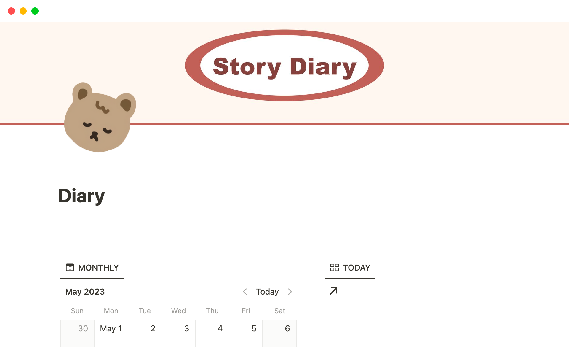 Bear Book Diaryのテンプレートのプレビュー