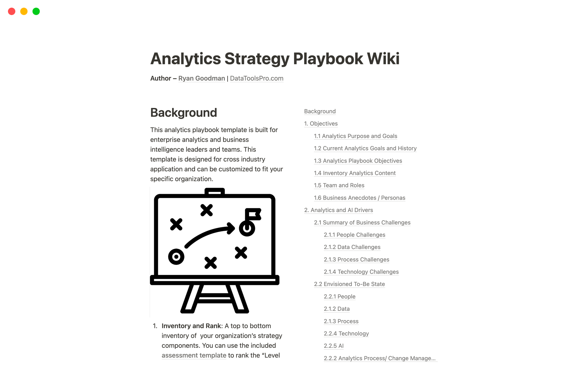 A template preview for Analytics Strategy Playbook Wiki