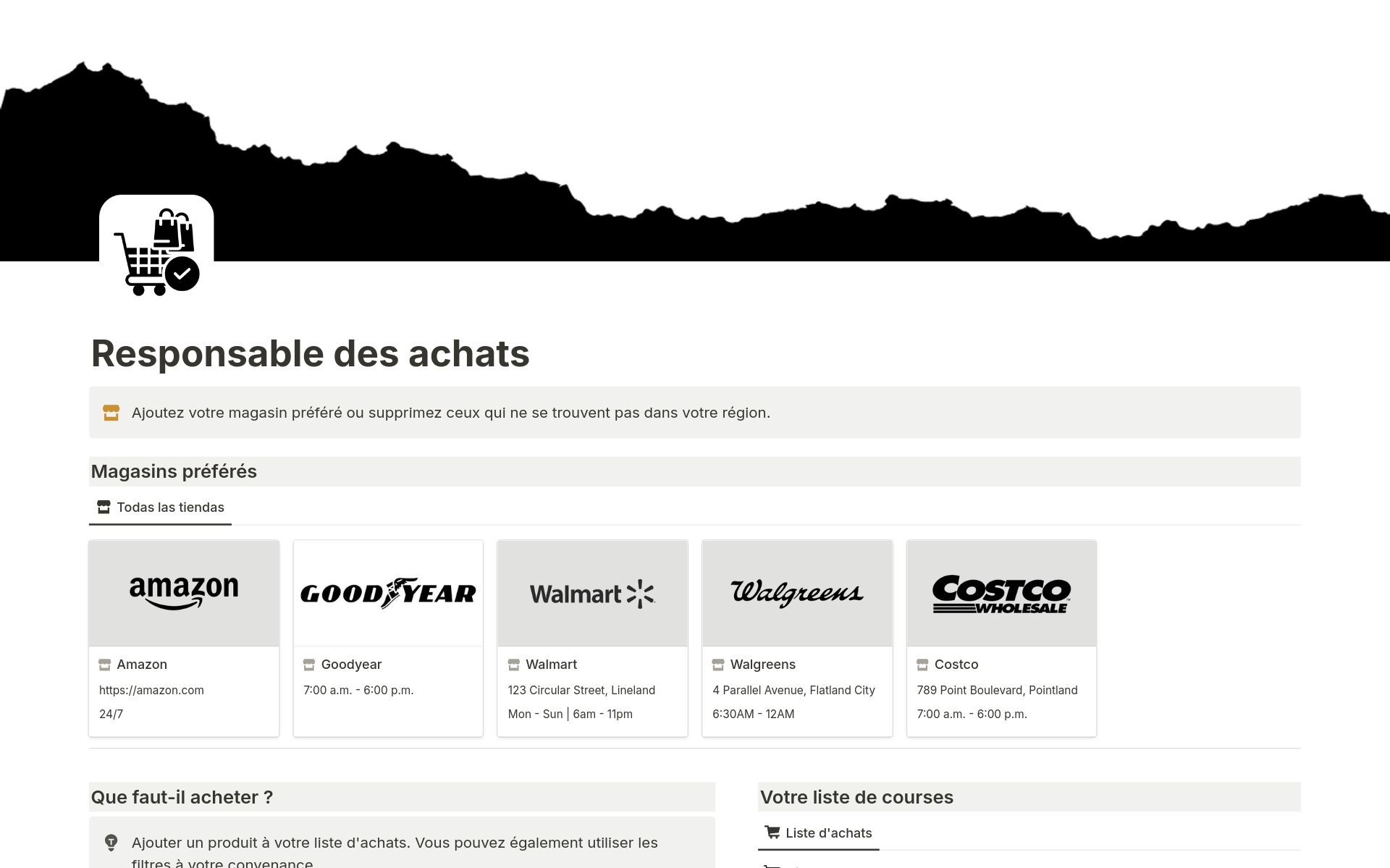 A template preview for Responsable des achats
