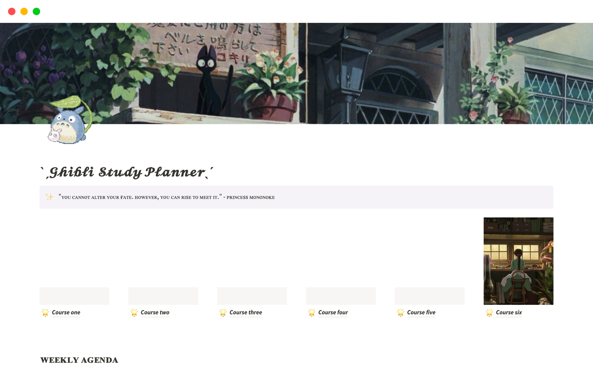 A template preview for Ghibli Study Planner