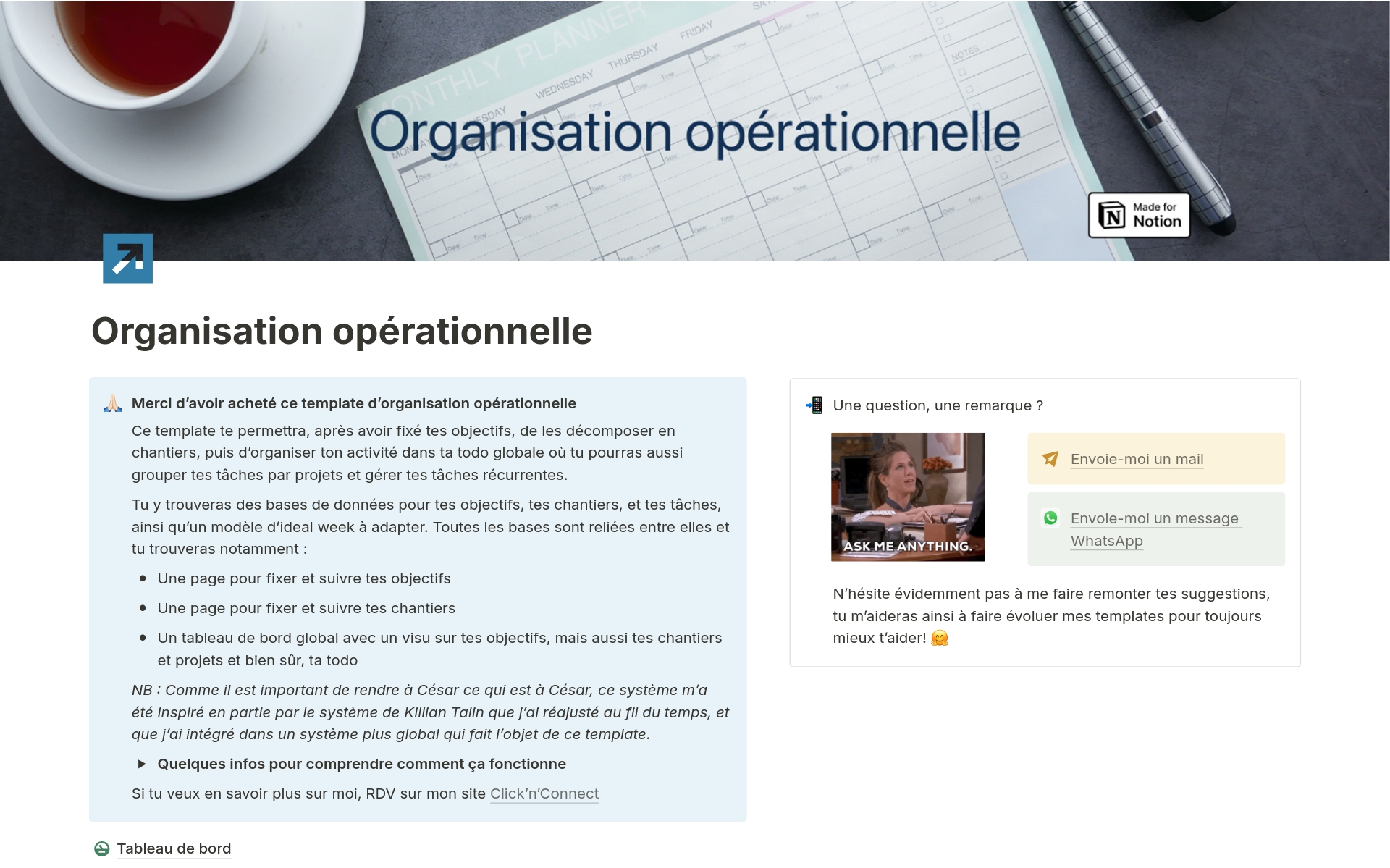 A template preview for Organisation opérationnelle