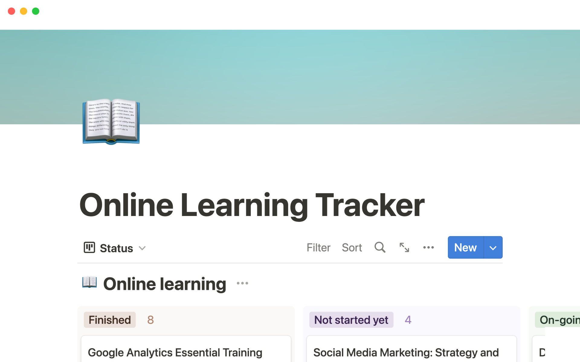 Online learning tracker Notion Template