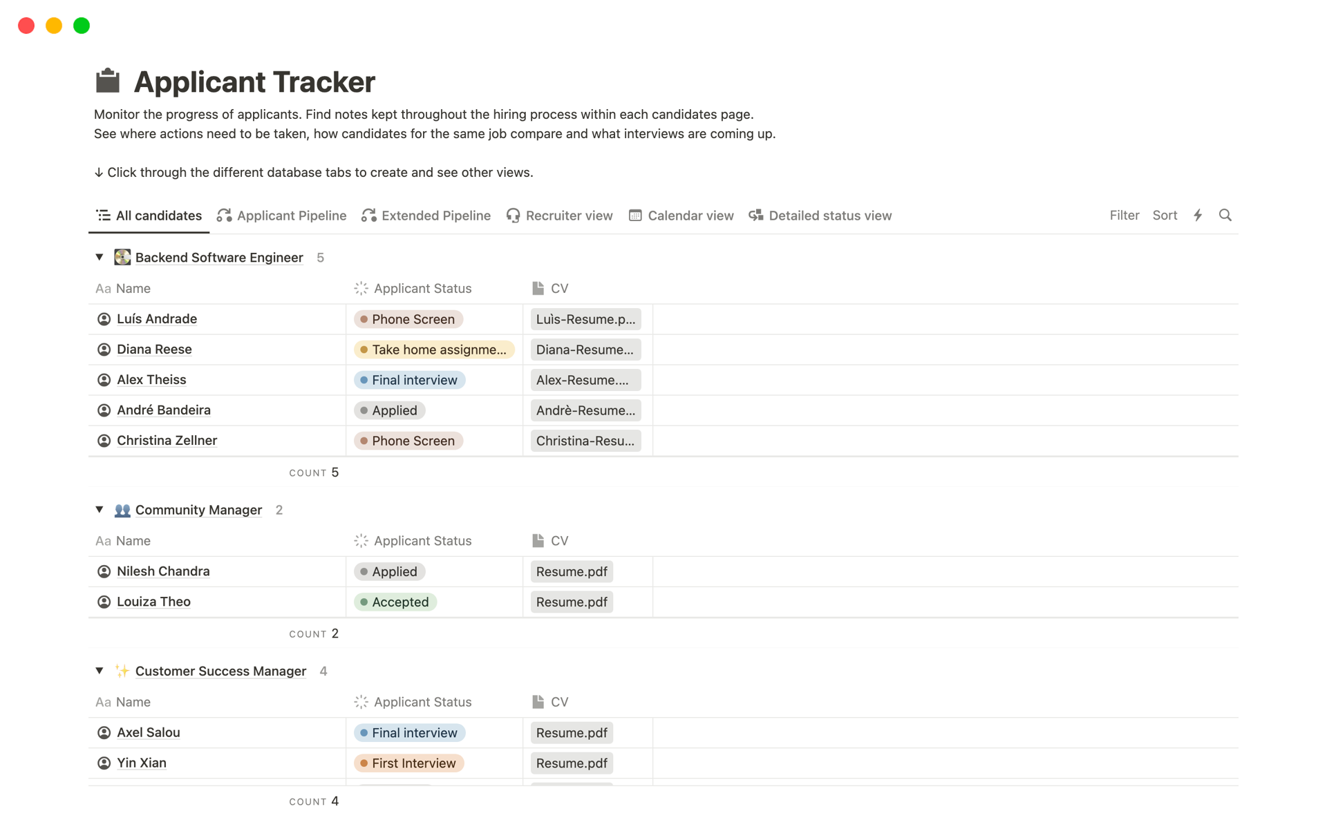 Stytch’s Recruiting Tracker on Notion offers a focused approach to hiring for engineering roles.